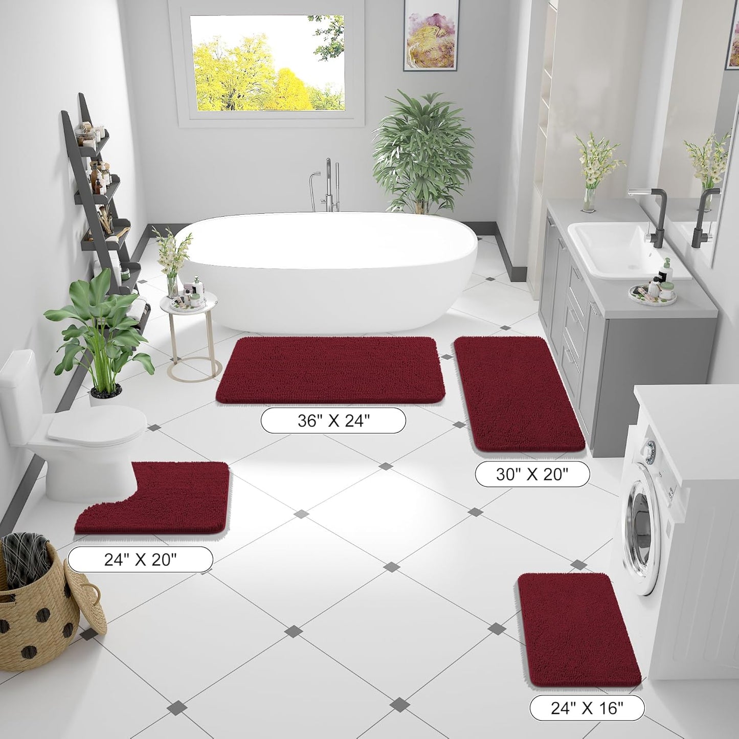 OLANLY Bathroom Rugs 70x46, Extra Soft Absorbent Chenille Bath Rugs, Rubber Backing Quick Dry, Machine Washable Bath Mats for Bathroom Floor, Tub and Shower, Home Decor Accessories, Burgundy