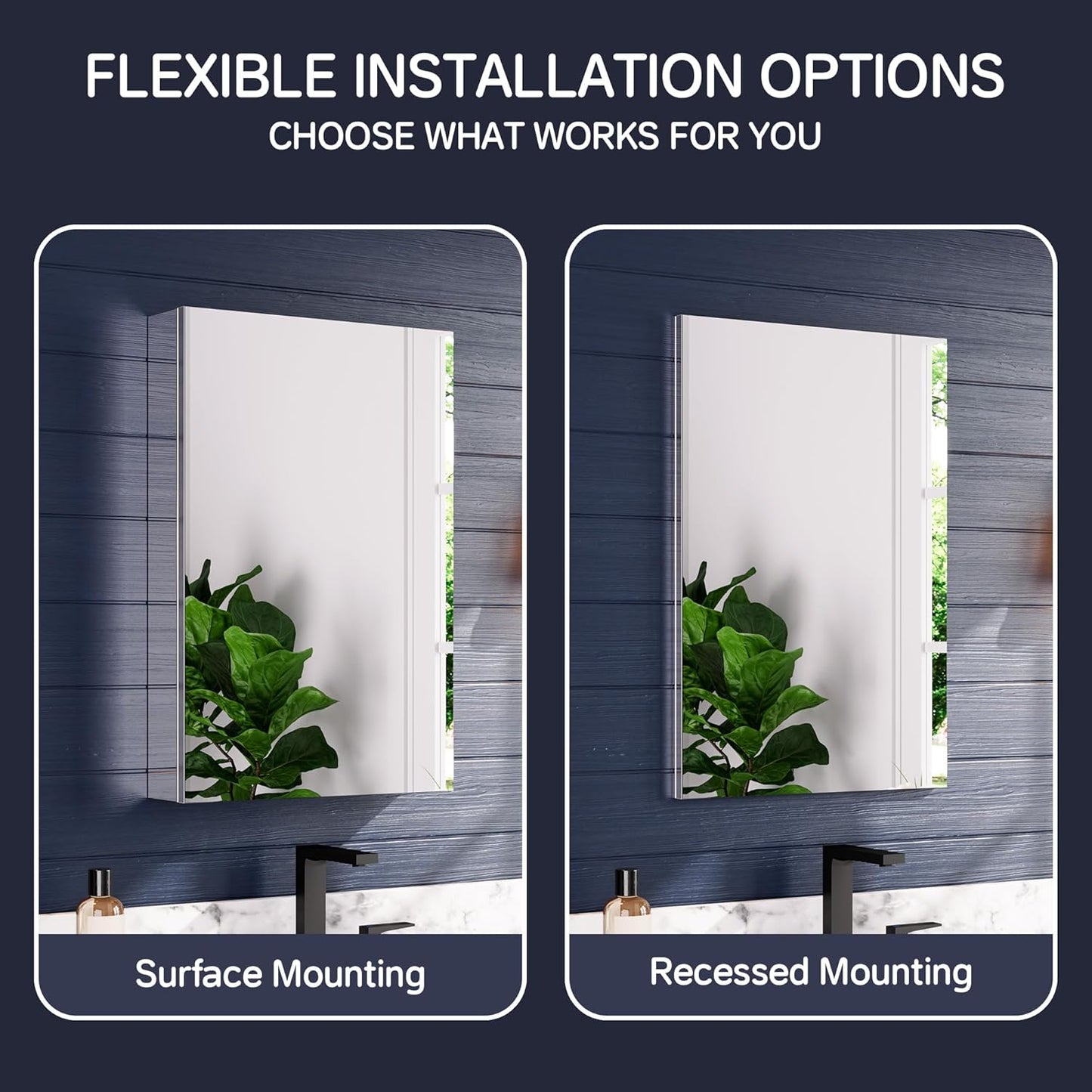 Medicine Cabinet 20" x 30", Bathroom Medicine Cabinet with Mirror, Recessed Medicine Cabinets with Adjustable Shelves, Soft-Closing Door, and Aluminum Alloy Frame - Reverse Installation, Silver