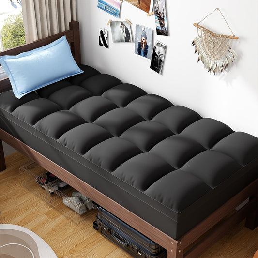 ABENE Mattress Topper Twin XL for Back Pain Relief, Extra Thick Mattress Pad Pillowtop, Soft Mattress Protector Cover with 8"-21" Deep Pocket, Overfilled Down Alternative Filling (Black, Twin XL)