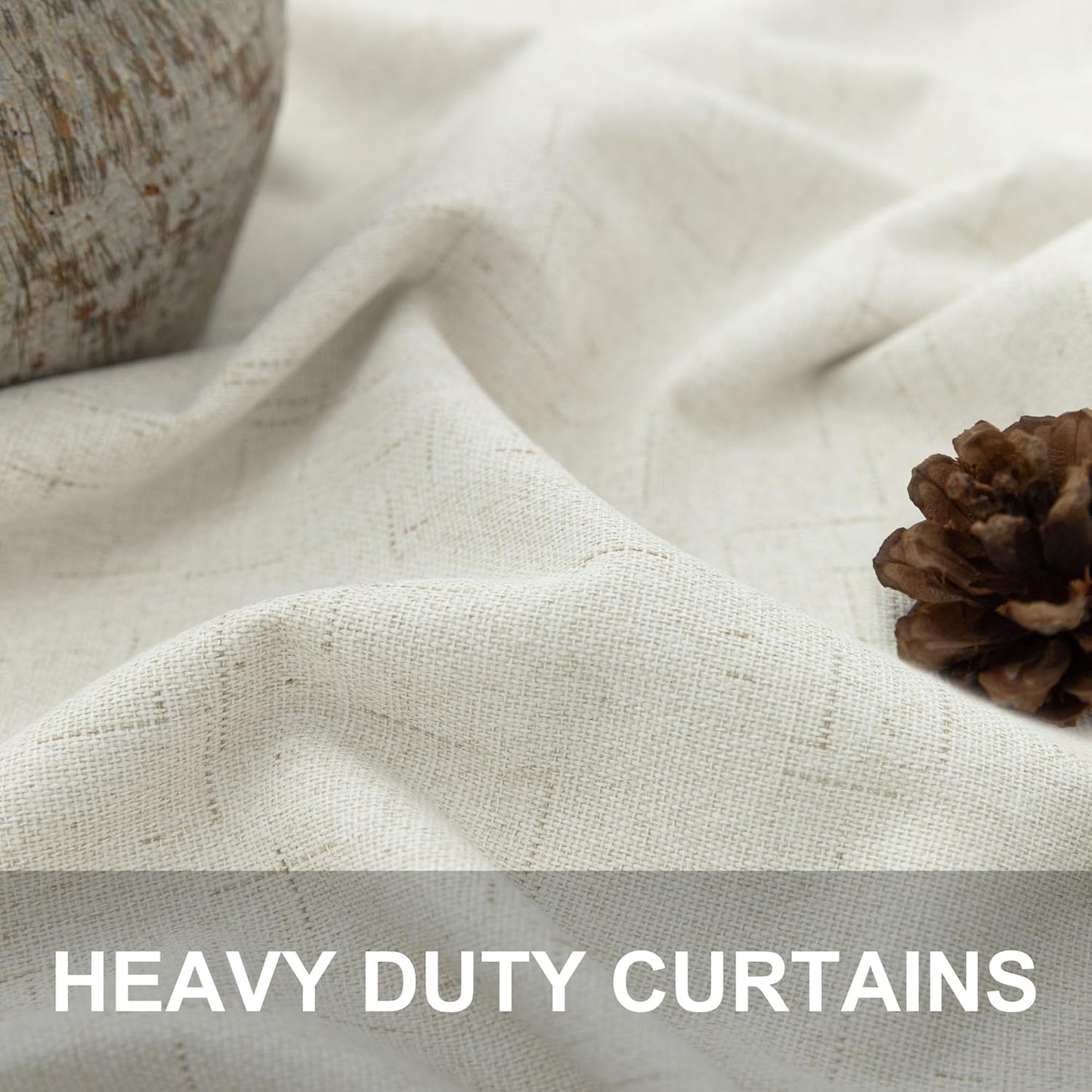 100% Blackout Curtains 84 Inch Length 2 Panels Set Neutral Boho Linen Farmhouse for Bedroom Windows Living Room Darkening Thermal Insulated Drapes Natural Cream Ivory 7ft Long Back Tab Pleated Pocket