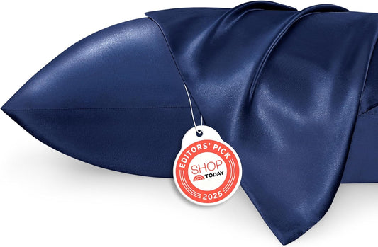 Bedsure King Size Satin Pillowcase Set of 2 - Navy Silky Pillow Cases for Hair and Skin with Envelope Closure, Similar to Silk Pillow Cases, Gifts for Women Men, 20x36 Inches, 2pcs