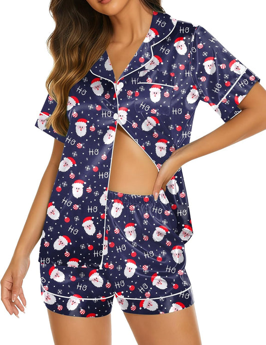 Ekouaer Pajamas for Women Set Silk Satin Pjs Shorts Sleepwear 2 Piece Loungewear S-XXL