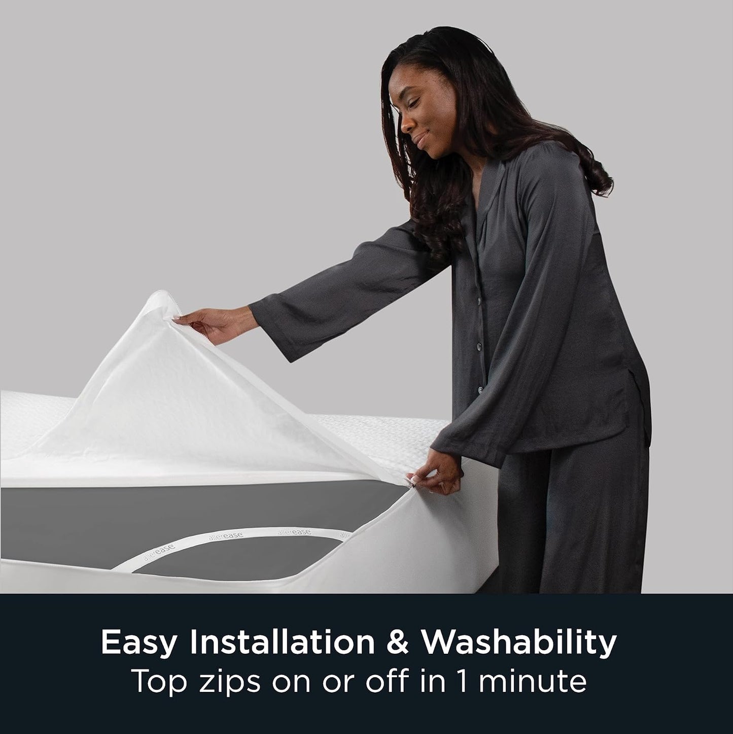 AllerEase Platinum Zip-Off Top Waterproof Mattress Protector Queen Size 360 Degree Zipper Allergen Barrier Temperature Balancing Luxurious Plush Top Separately Machine Washable Mattress Cover (White)