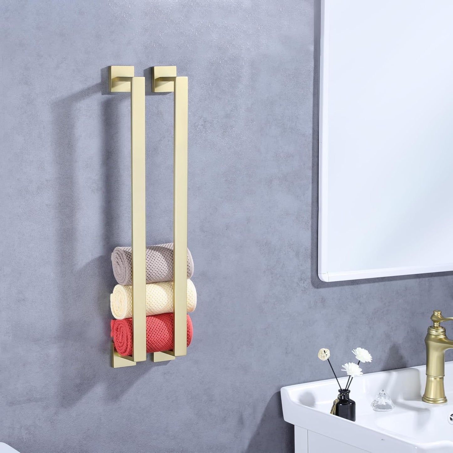LANC Gold 32-Inch Towel Bar, 2 Pack Bathroom Kitchen Single Towel Rack, 2-Pack Brushed Gold Bath Towel Holder Wall Mount Heavy Duty Towel Hanger Shower Towel Rod Total-33.5" Towel Rail,A8804-8BG