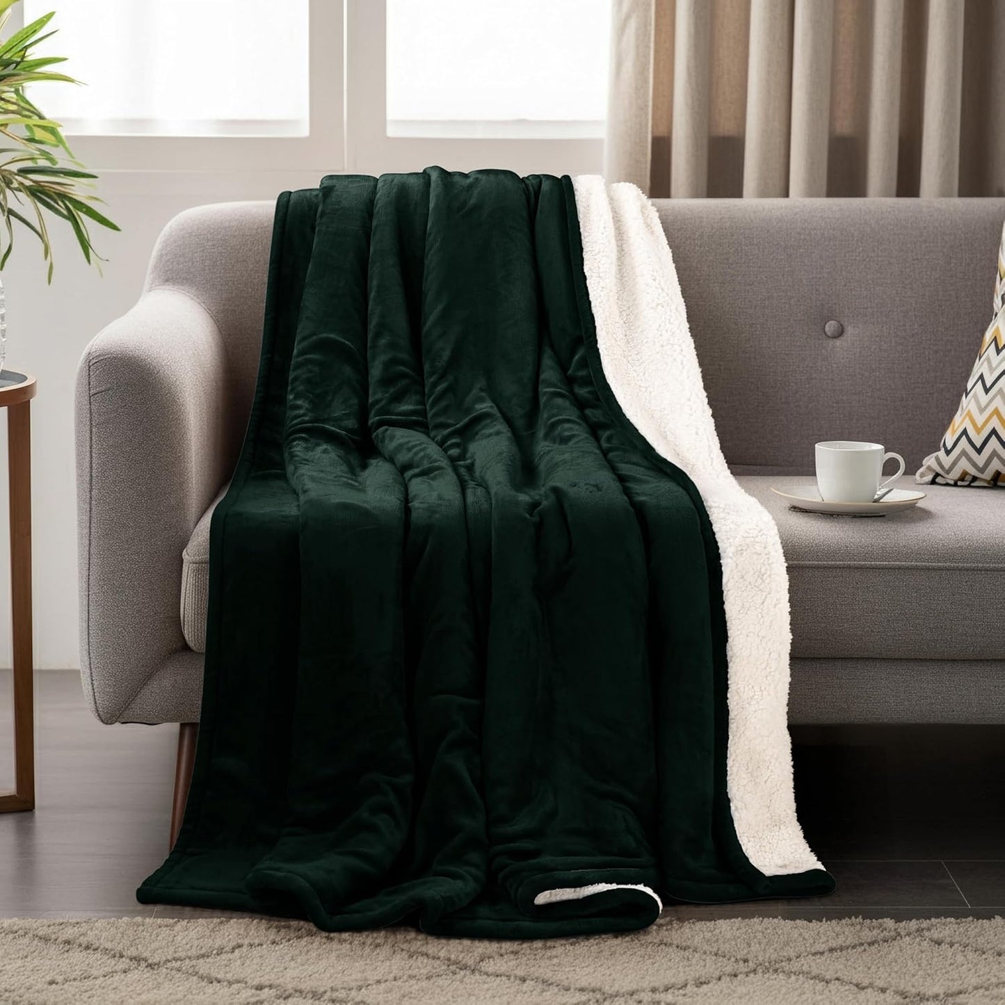 Utopia Bedding Sherpa Blanket Twin Size (Forest Green, 90x66 Inches) - Soft Lightweight Plush Fleece Reversible Blanket for Bed, Sofa, Couch, Camping and Travel