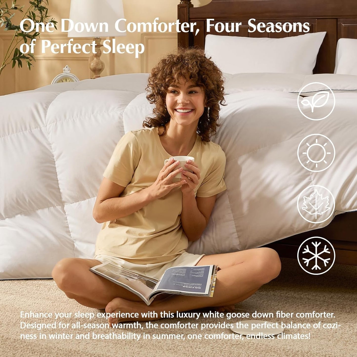 PACIFIC COAST Goose Down Fiber Comforters Oversized King Duvet Insert, All Season White Comforter, 3D Hidden-Stitch Baffle Box Design, 8 Tabs, Gifts for Women/Men, Extra Fluffy Luxury Duvet (116"x98")