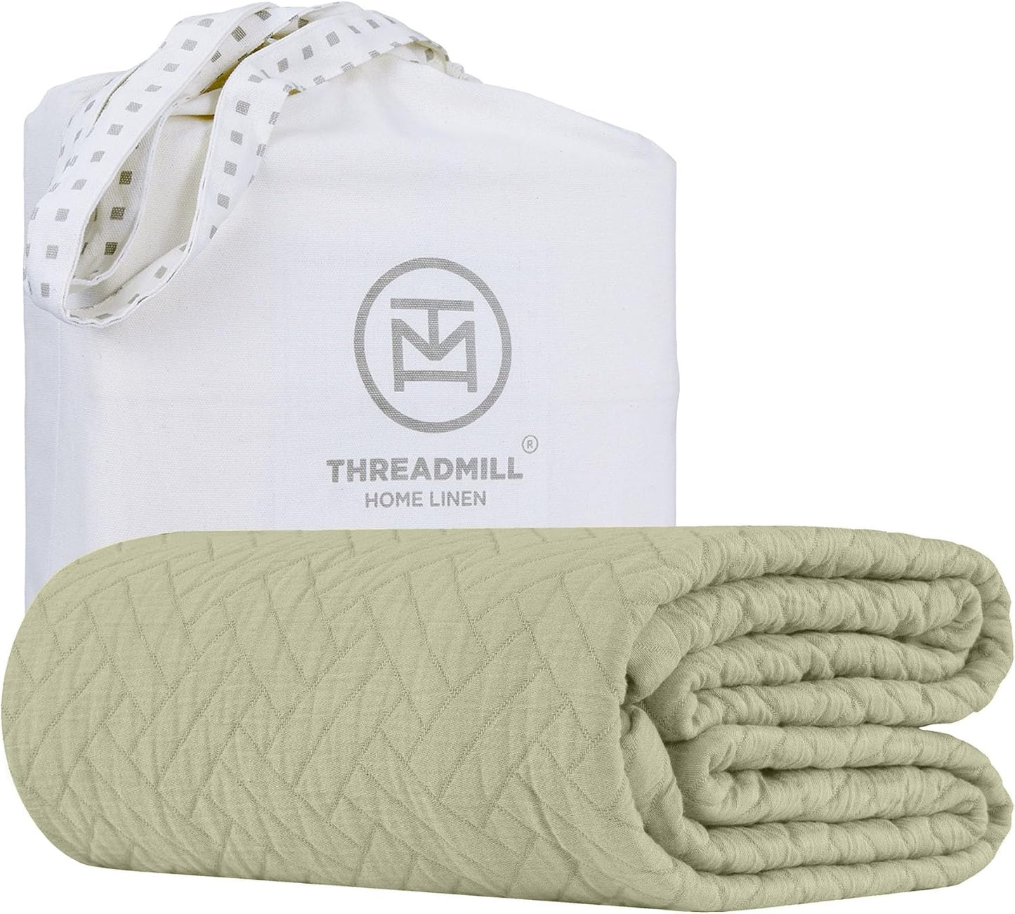 Threadmill Luxury Cotton Blankets for King Size Bed | All-Season Cozy 100% Cotton King Blanket | Criss Cross Soft & Lightweight Coverlet fits California King Size Bed, 104x92 | Sage Green