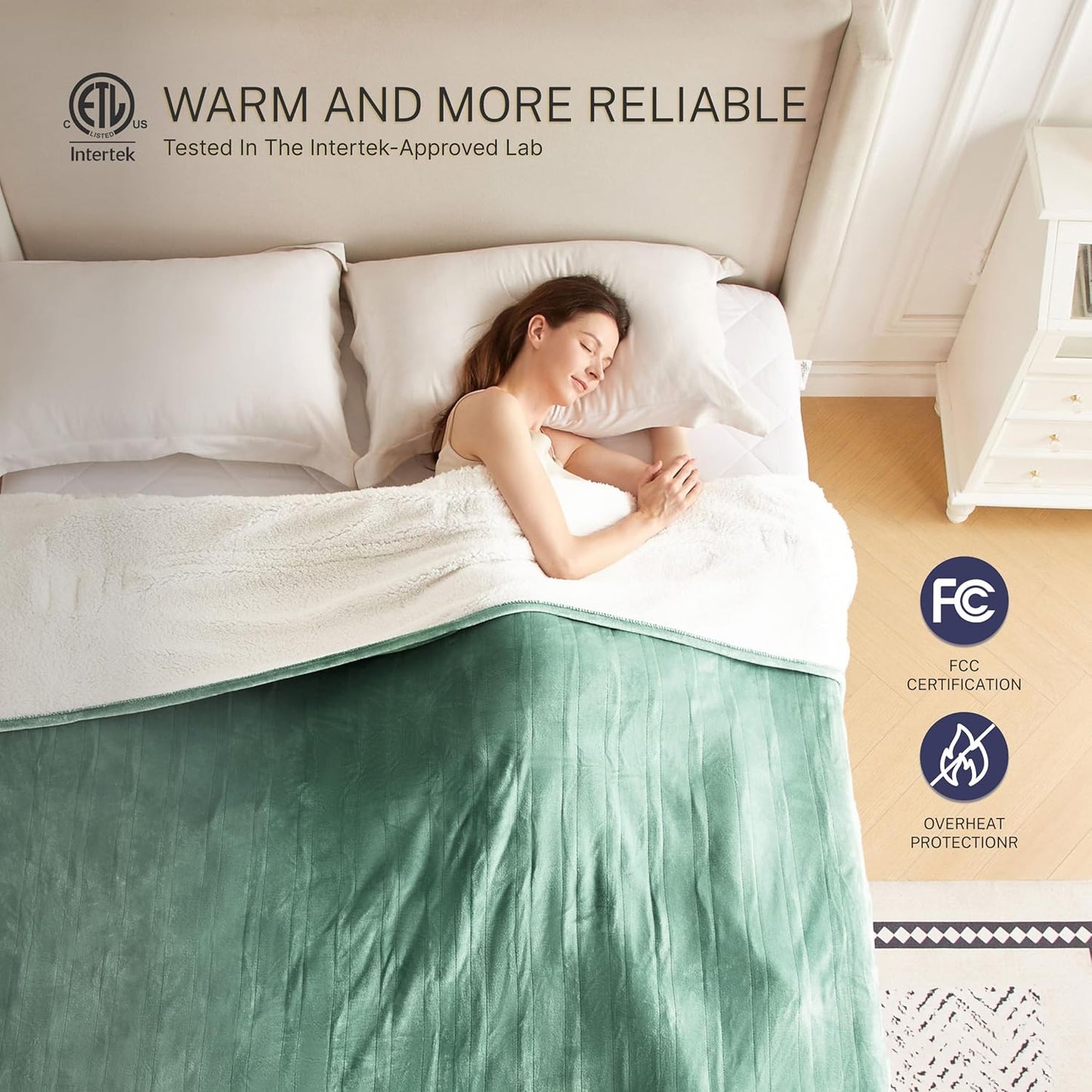 Electric Blanket Twin 62"x84" Heated Electric Blankets 10 Heating 12 Time Settings Levels 8 Hours Auto Off Fast Heating and Overheat Protection ETL Certified Machine Washable,Green