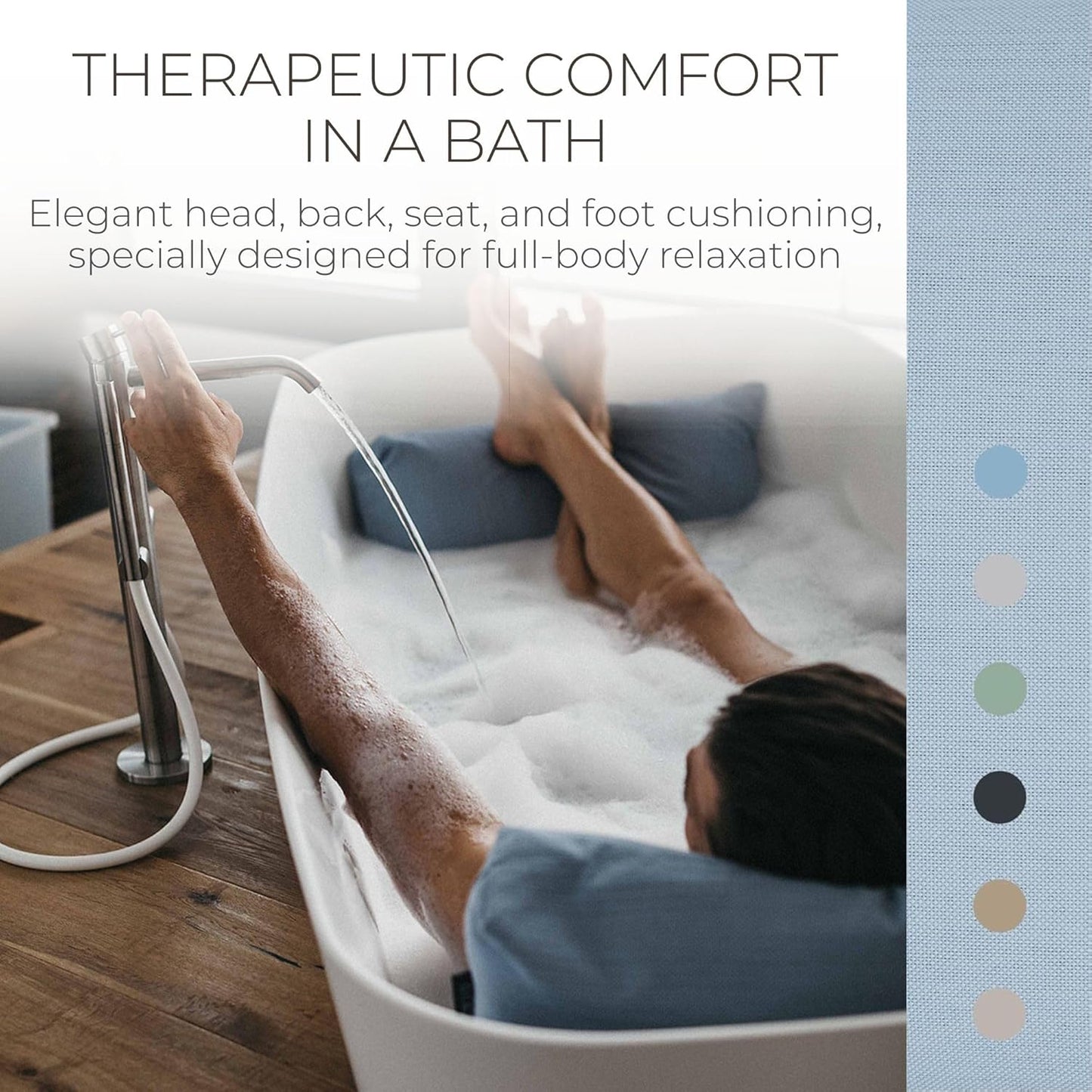 BADESOFA® Luxury Bath Pillows for Tub Full Body Set - 3-Piece Bath Pillow Set with Premium Materials & CleanDry+ - Bathtub Pillows for Head and Neck Support - Tub Pillow for Bathtub in Blue