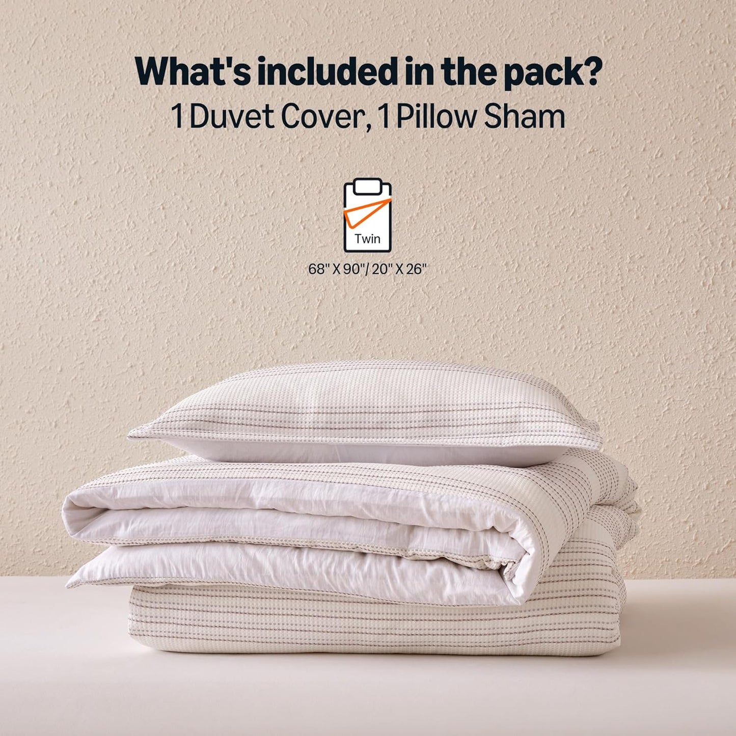 Amazon Basics Waffle Weave Microfiber 2-Piece Duvet Cover Set, Includes 1 Duvet Cover and 1 Pillow Sham, Twin, Pink Striped