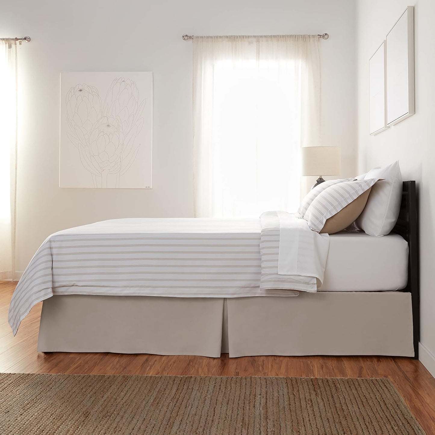 Amazon Basics Lightweight Pleated Bed Skirt, Queen, Taupe, Solid