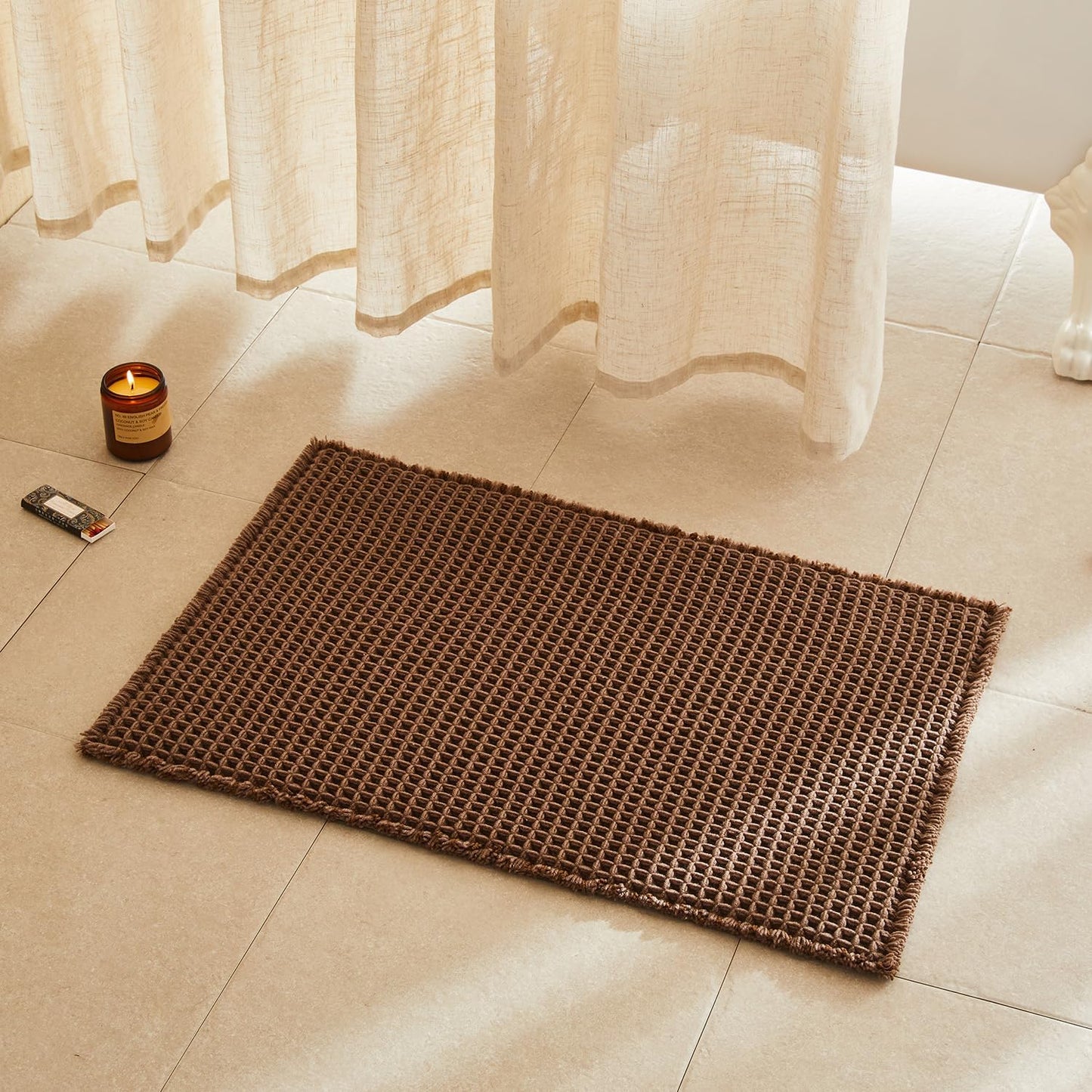 Waffle Bath Mat, Boho Bathroom Rugs Non Slip Washable Super Absorbent Quick Dry Bath Mat Farmhouse Bathroom Decor, 30"x20" Mocha