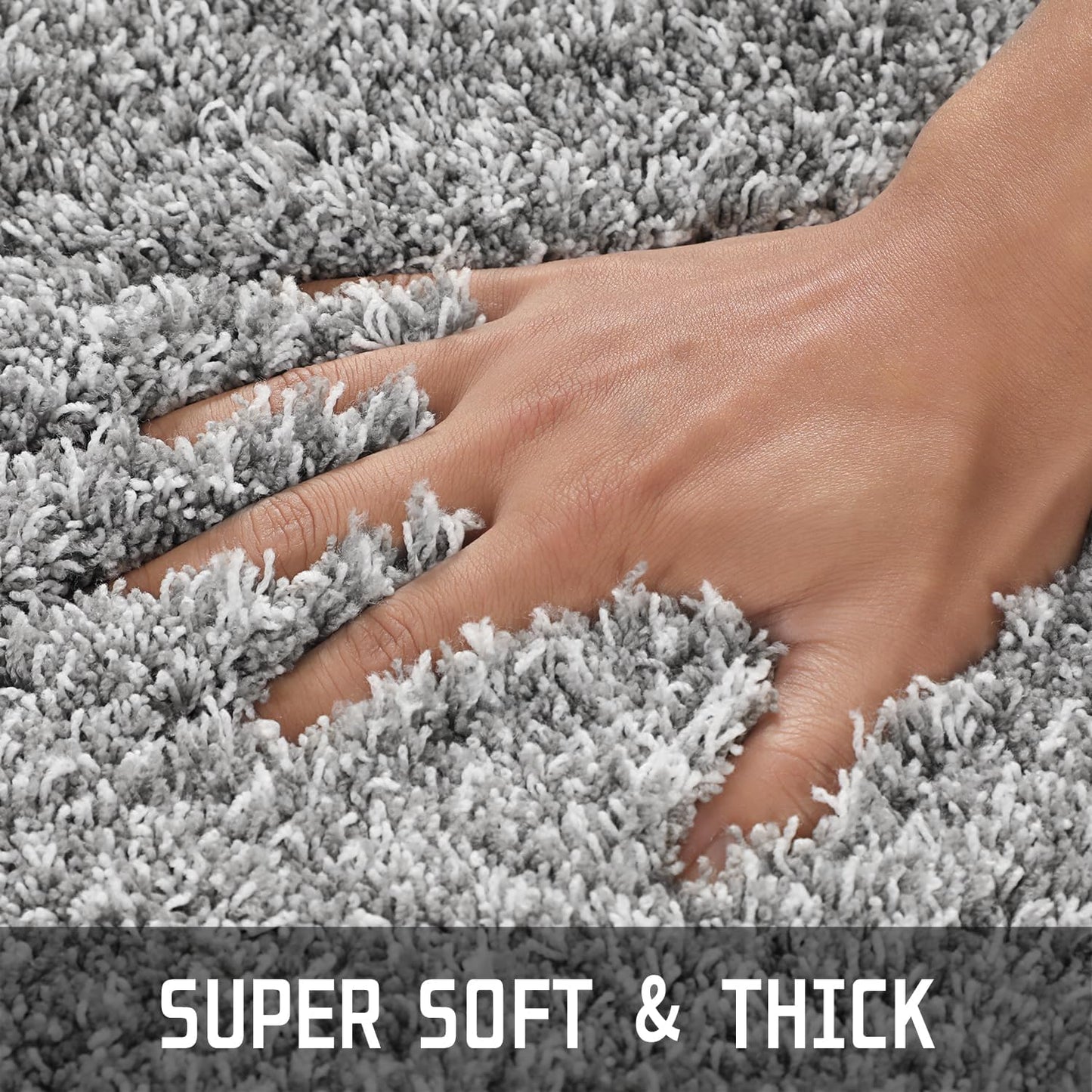 Yimobra Luxury Bathroom Rugs, Fluffy Bath Mats, Non Slip, Water Absorbent Microfiber, Machine Washable, Plush Carpet Shower Rugs, Thick Matts for Bathroom Floor&Tub, 44"x 24", Light Gray and White