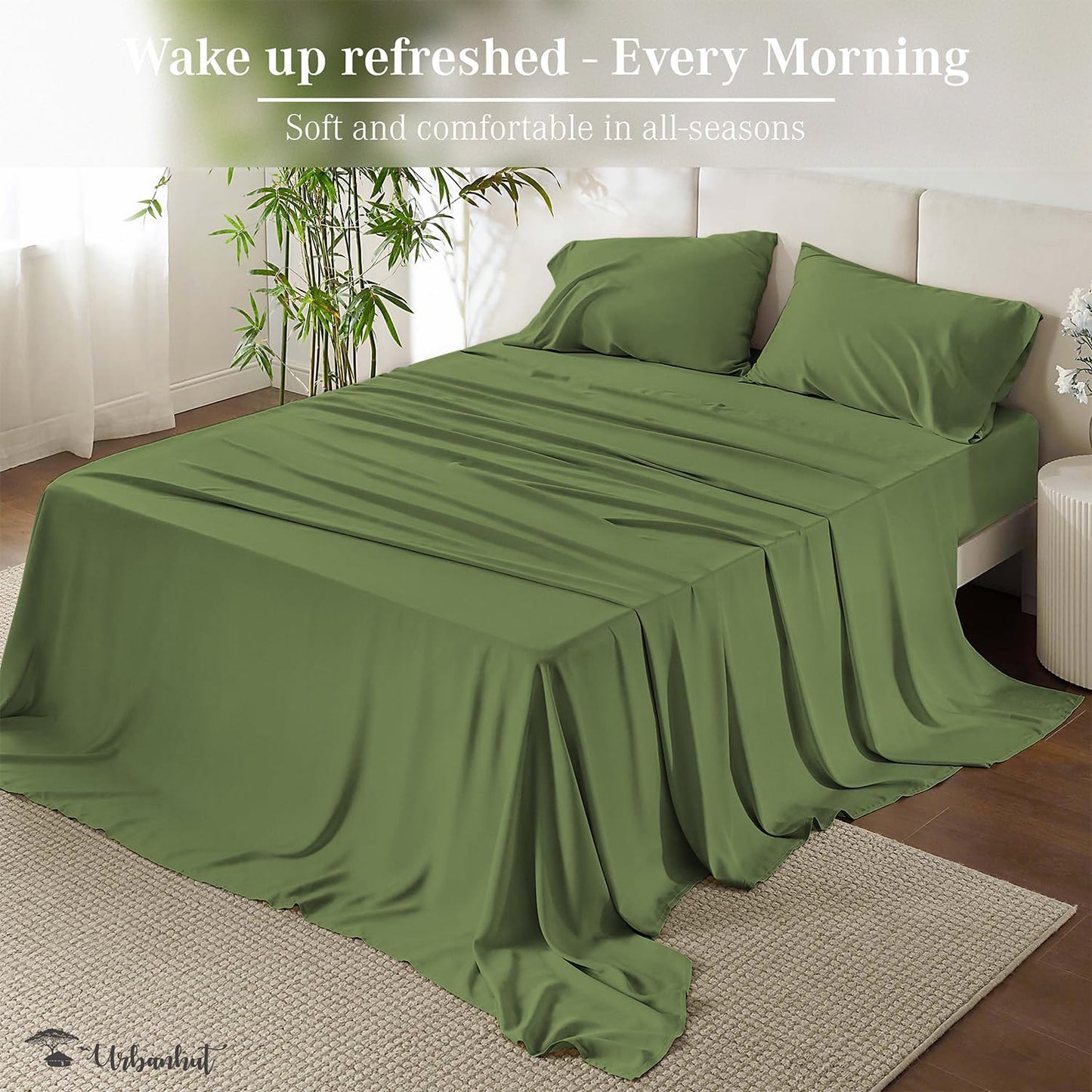 URBANHUT 700 Thread Count Egyptian Cotton California King Sheets, 4Pc Sheet Set Soft Luxury Bed Sheets for Cal King Size Bed, Sateen Weave Hotel Sheets, 16'' Elasticized Deep Pocket - Sage