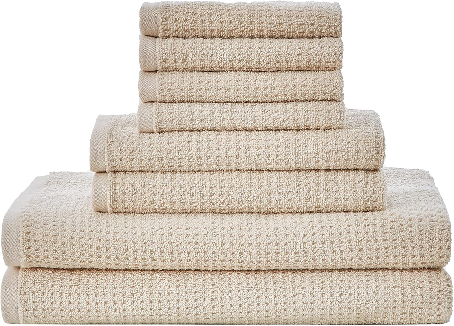 Nautica - Bath Towels, 100% Soft & Absorbent Cotton with Waffle Texture, Highly Absorbent & Quick Dry, Medium Weight Bathroom Towels (Oasis Beige, 8 Piece)