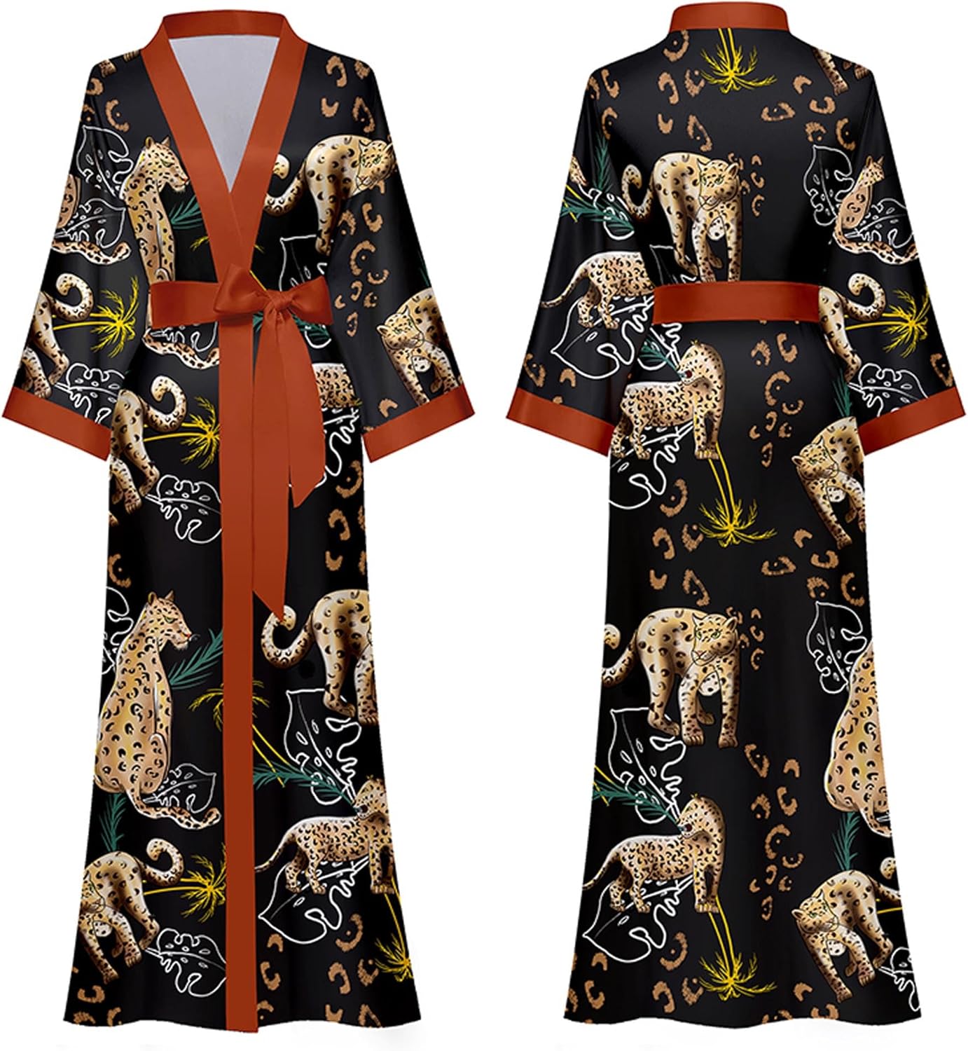 Silk Satin Robe for Women Long Japanese Kimono Robe Lightweight Soft Bathrobe Floral Luxury Dressing Gown