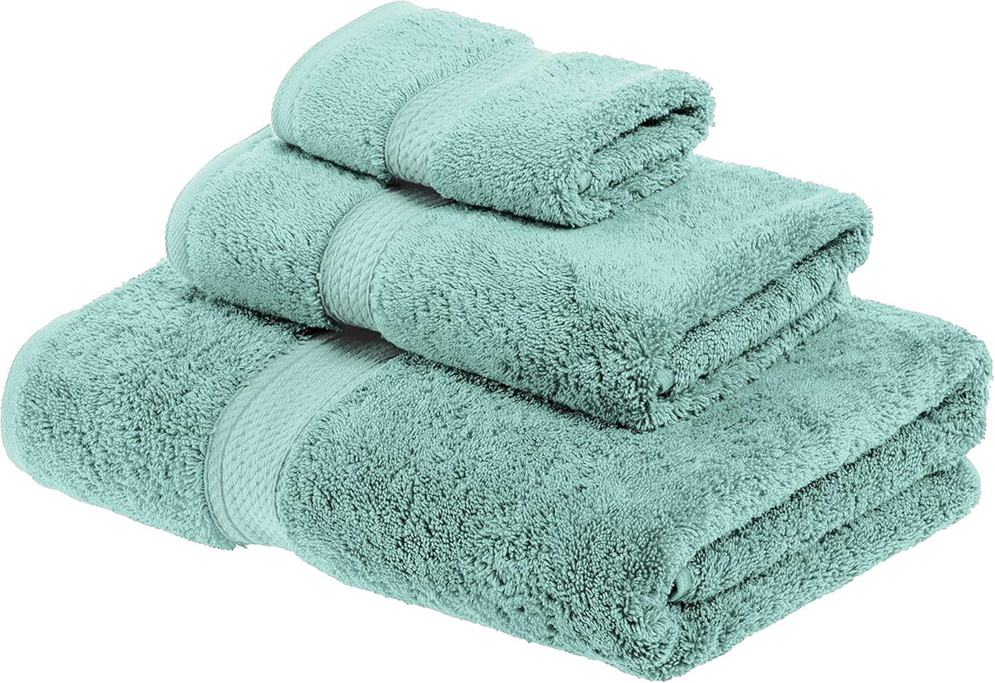 Superior Egyptian Cotton Pile 3 Piece Towel Set, Includes 1 Bath, 1 Hand, 1 Face Towel/Washcloth, Ultra Soft Luxury Towels, Thick Plush Essentials, Guest Bath, Spa, Hotel Bathroom, Sea Foam
