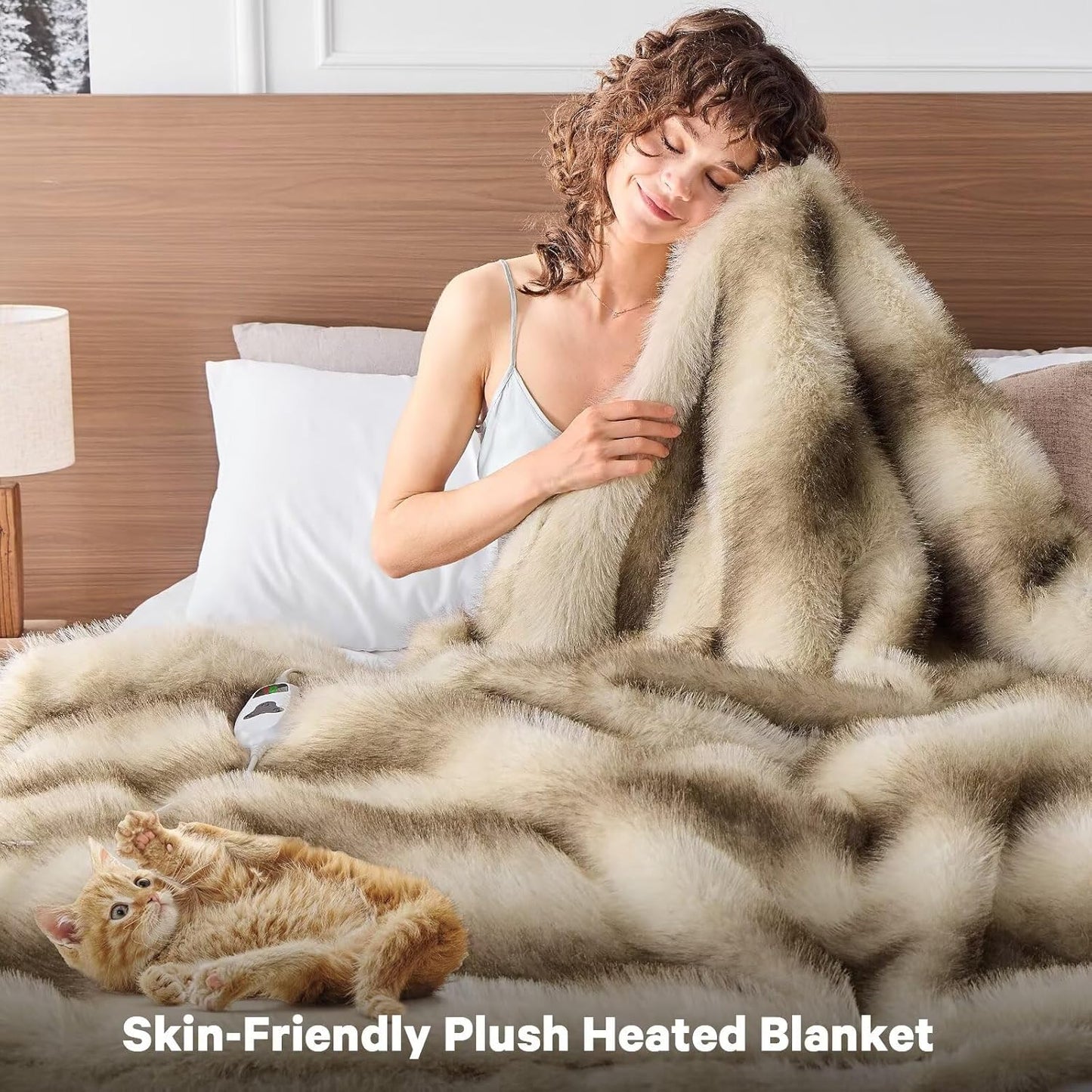 Heated Electric Blanket Throw,Octrot 50"X60" Faux Fur Heating Blanket Luxury Christmas Gifts Heavy Plush with 10 Heats Levels & 8 Hours Auto Off,Super Cozy Warm Fuzzy,Fluffy Decor Winter Warming,Brown