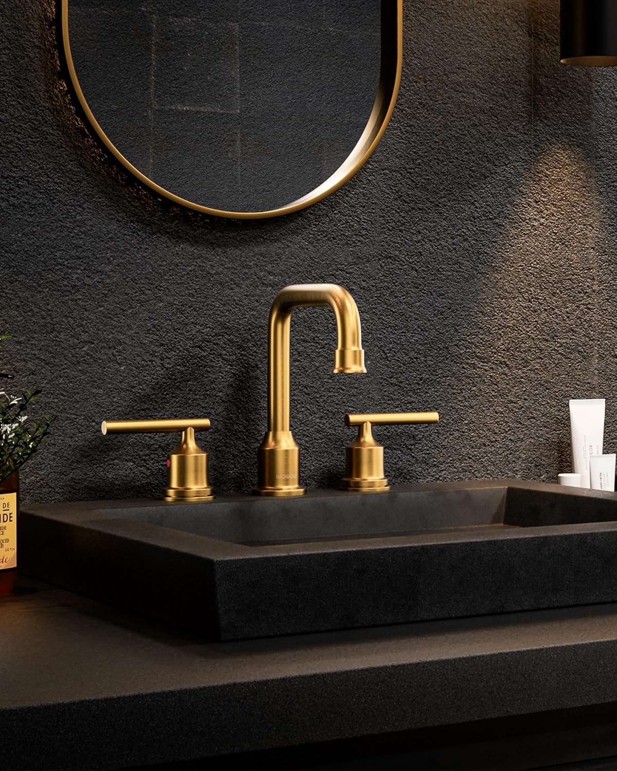 Brushed Gold Bathroom Faucet Set: WOWOW Widespread Bathroom Sink Faucet 3 Hole with Pop-up Drain and Supply Lines, 8 Inch Vanity Taps 3 Pieces Basin Tap 2 Handle Modern (Set of 2)