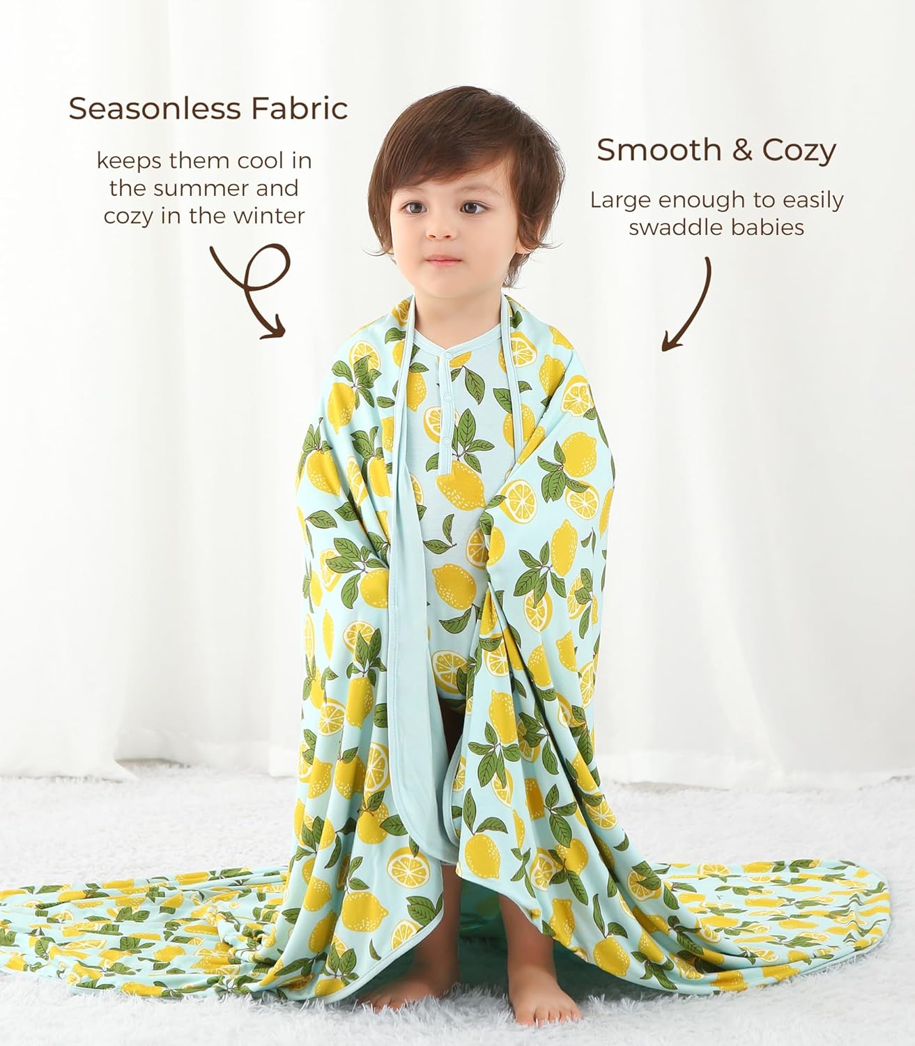 Premium Baby Blanket, Stretchy Quilt for Kid, Soft Crib Bedding for Newborn Baby and Toddler, Nursery Blanket for Boys and Girls, Viscose Made from Bamboo, 50'' x 50'' Lemons