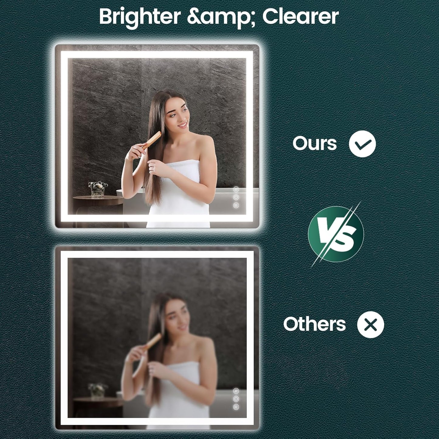 36"x 40" Bathroom Mirror with Lights, LED Mirror for Bathroom with Stepless 3 Colors Temperature & Dimmable Memory Anti-Fog Tempered Glass Mirror