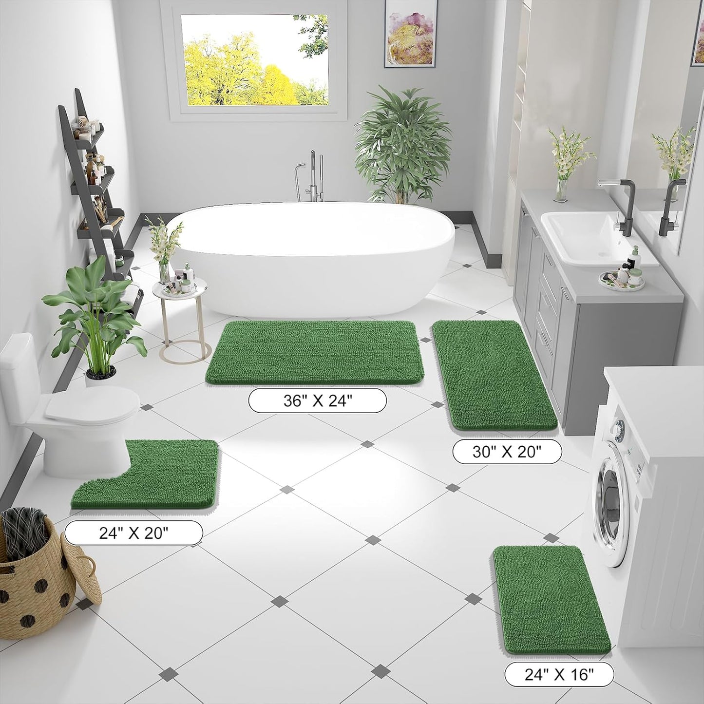 OLANLY Bathroom Rugs 59x20, Extra Soft Absorbent Chenille Bath Rugs, Rubber Backing Quick Dry, Machine Washable Bath Mats for Bathroom Floor, Tub and Shower, Home Decor Accessories, Olive Green