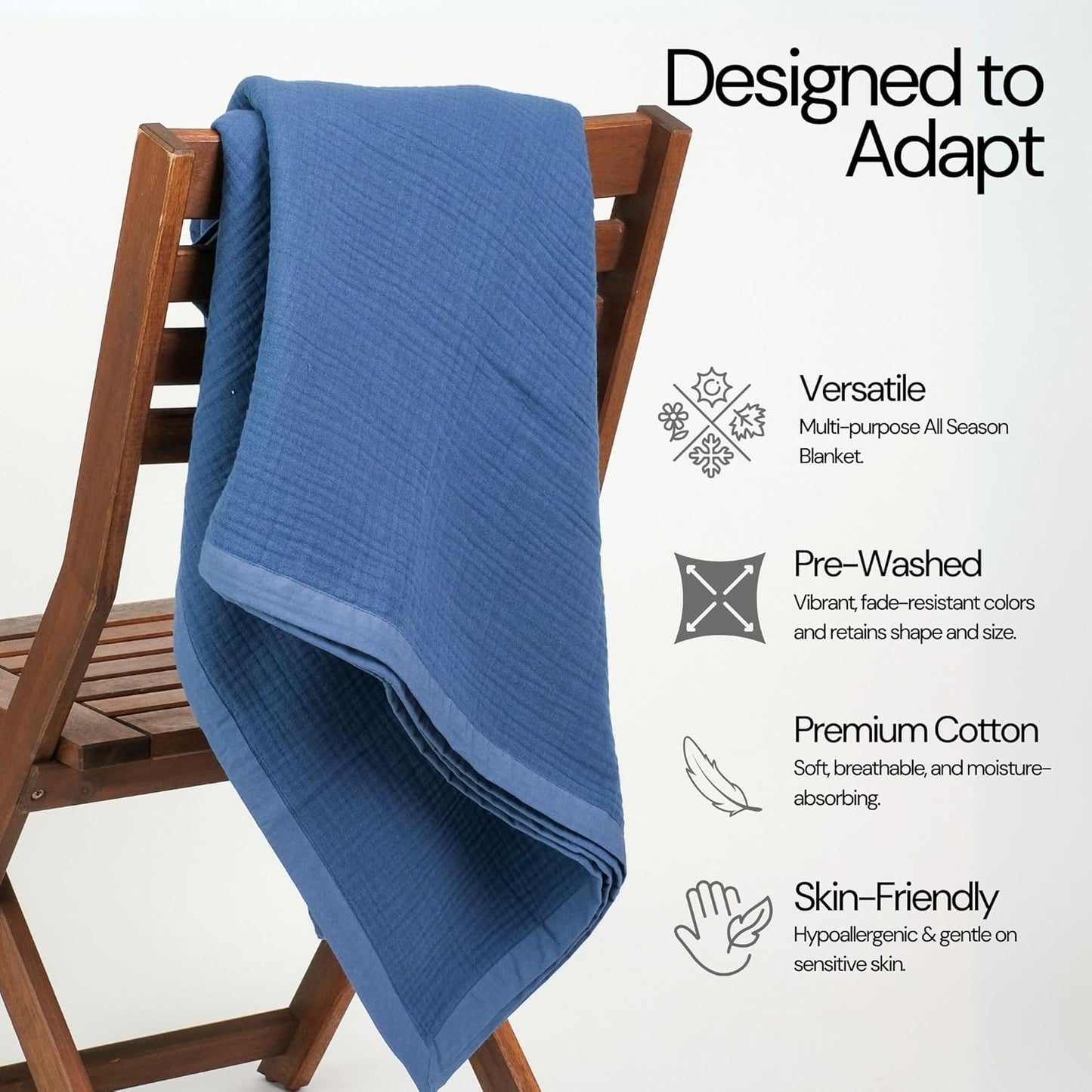 Salt Earth 100% Cotton Muslin Throw Blanket Gauze Blanket 55"X75" Twin, 4 Layered for Couch, Bed, Living Room, Home, Lightweight & All Season Blankets & Throws, Easy wash, Skin Friendly (Navy Blue)