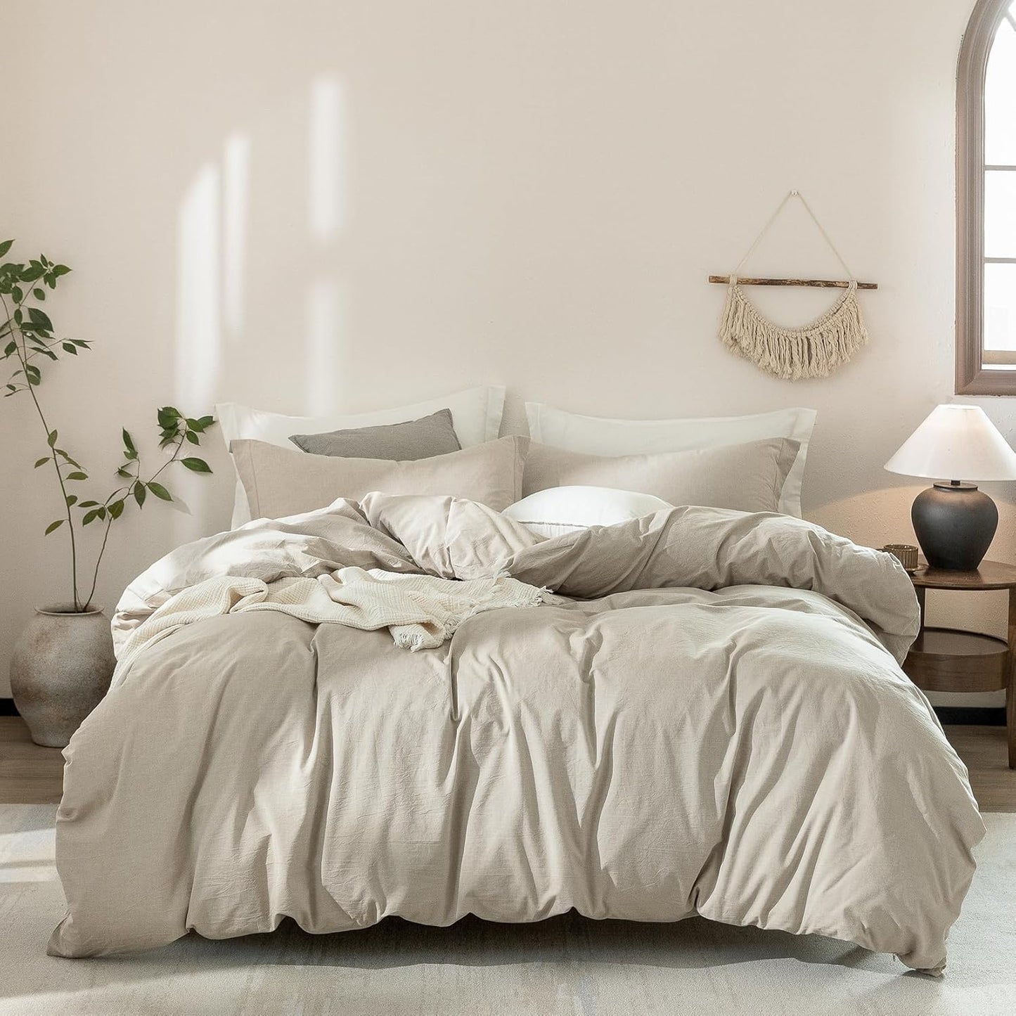 Linen Grey Duvet Cover King Size 104inch x 90inch,100% Washed Cotton Duvet Cover with Zipper Closure and 2 Pillowcases, Color of New Nature Linen