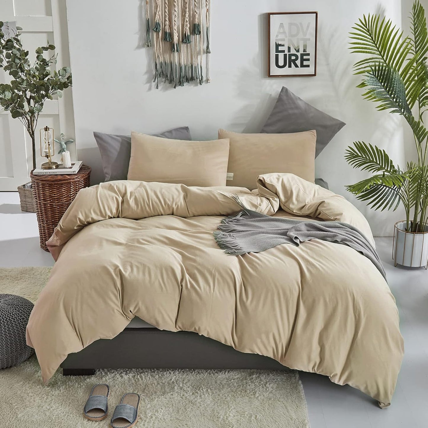 KAREVER Champagne Comforter Twin Deep Beige Bedding Set Lightweight Girls Soft Champagne Blanket Boys 3 PCs Durable Hotel Quality Comforter Set Twin