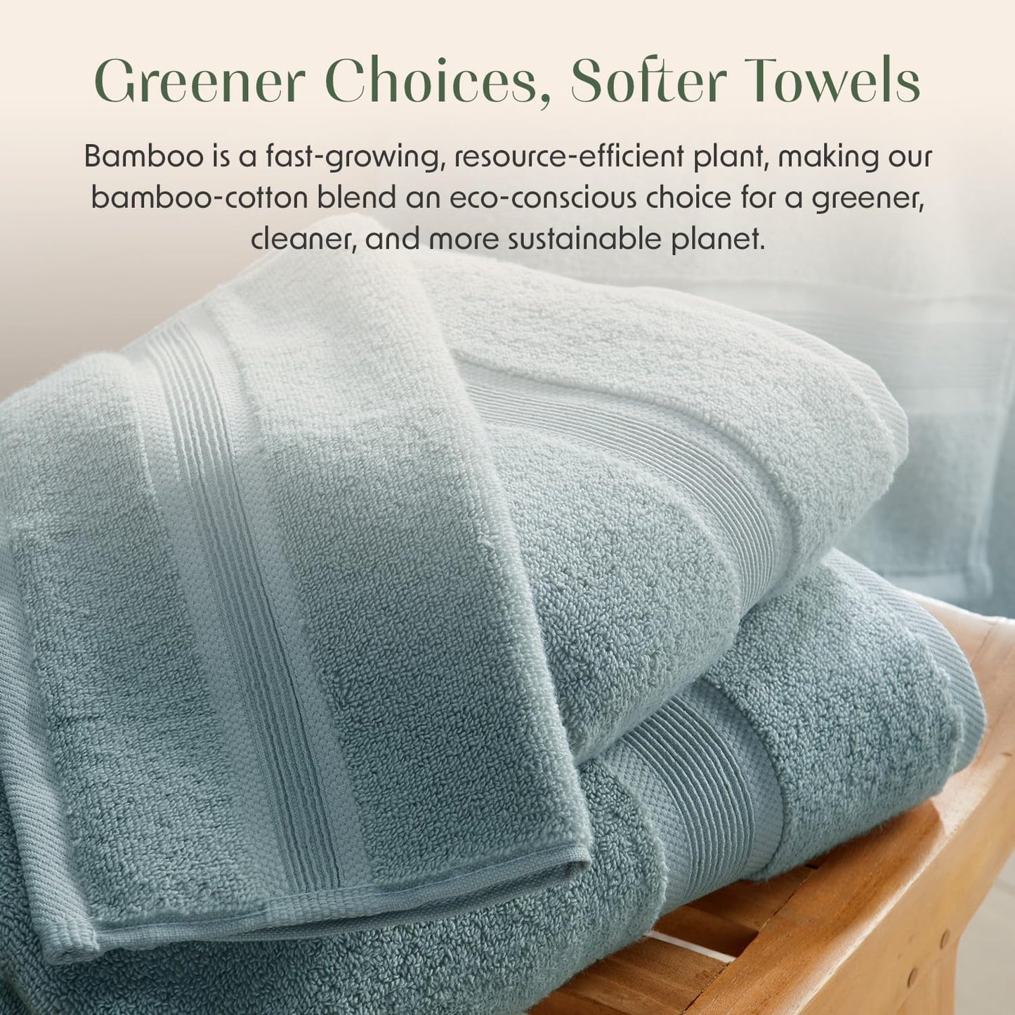 Springtree Home Luxury Bamboo Rayon Bath Towel Set of 4 | 35% Bamboo Rayon - 65% Cotton | Absorbent Quick-Dry Towels for Bathroom | Oeko-TEX Standard 100 Cotton | Aegean