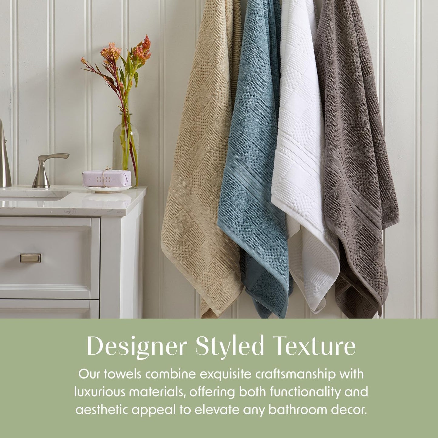 Springtree Home 100% Cotton Bath Towel Set of 4 | Grey Towels | Geometric Textured Design | Absorbent & Quick-Dry | 4 Bath Towels | Oeko-TEX® Standard 100 Cotton | Myla Collection - Frost Grey
