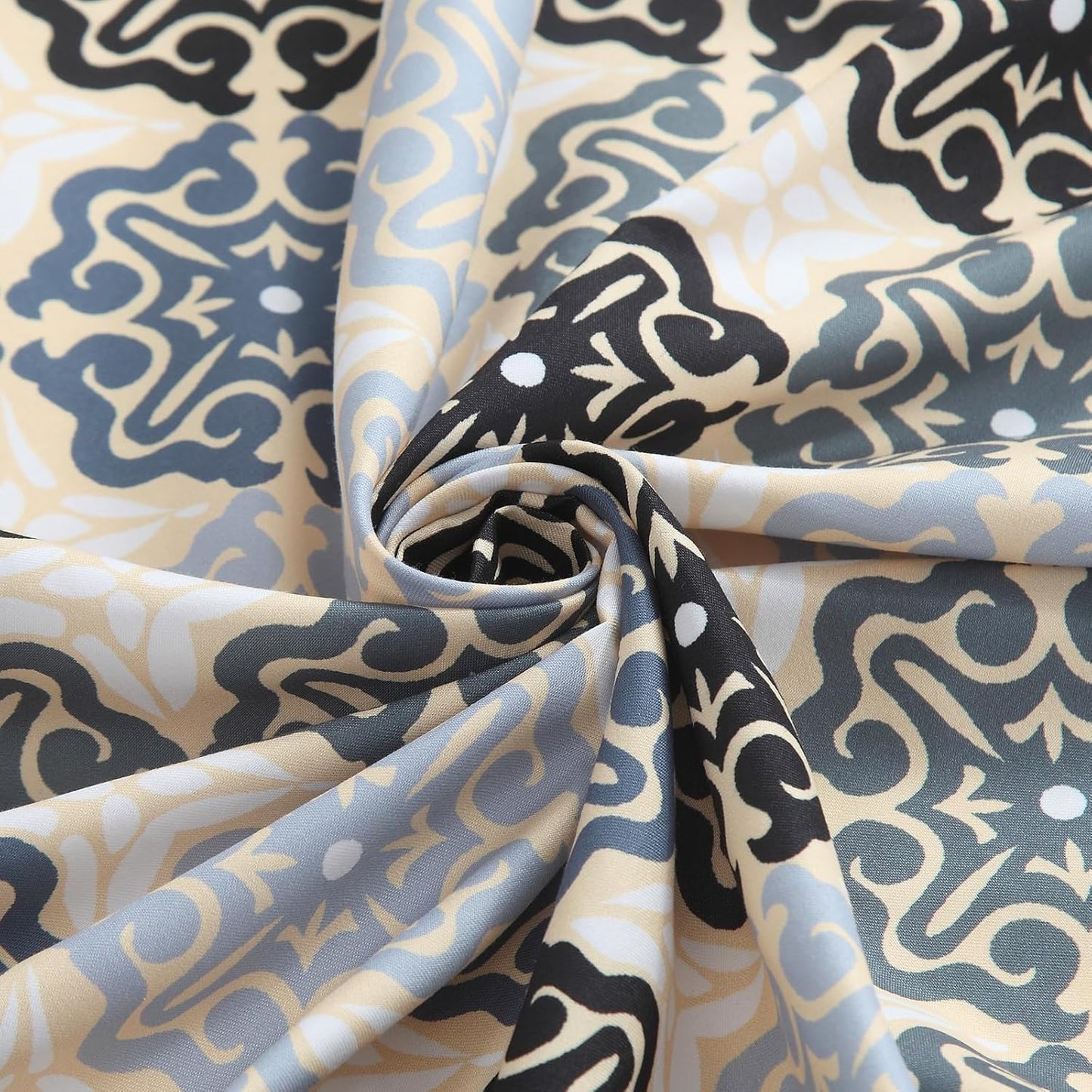 90 Inch Fabric Shower Curtain, Extra Long Black Beige Grey Boho Medallion Print Shower Curtains for Bathroom, 72" W x 90" H