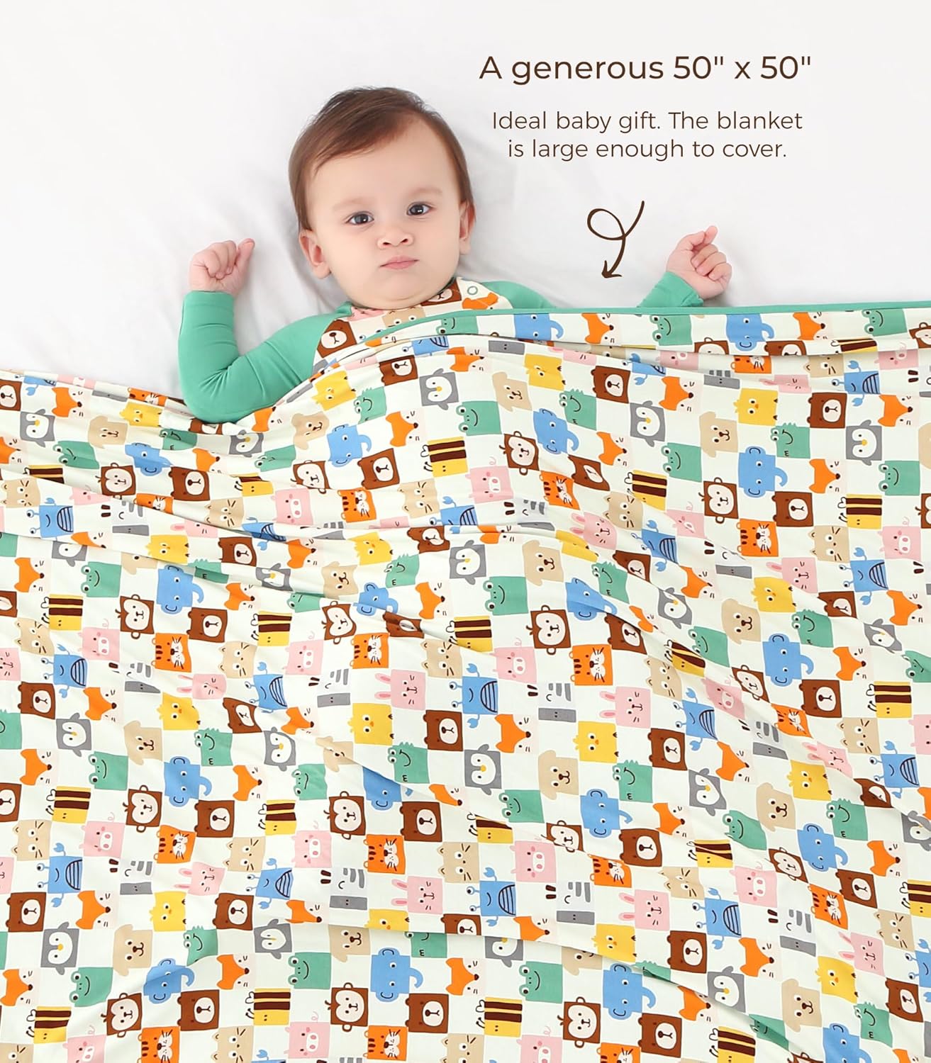 Premium Baby Blanket, Stretchy Quilt for Kid, Soft Crib Bedding for Newborn Baby and Toddler, Nursery Blanket for Boys and Girls, Viscose Made from Bamboo 50'' x 50'' Animal