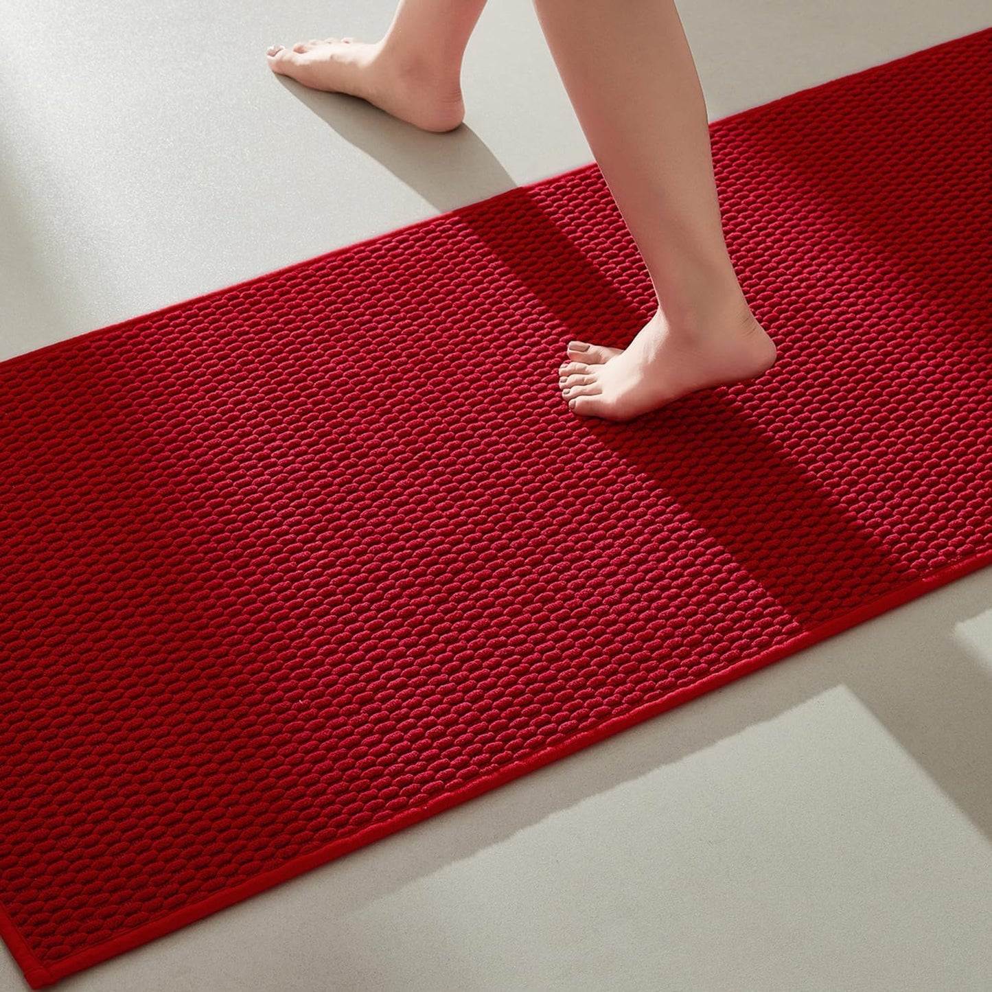 Christmas Bathroom Runner Rugs, Long Bath Mat Runner Washable Thin Quick Dry Low Pile Bathroom Runner Rugs Non Slip, Red 16"x60"