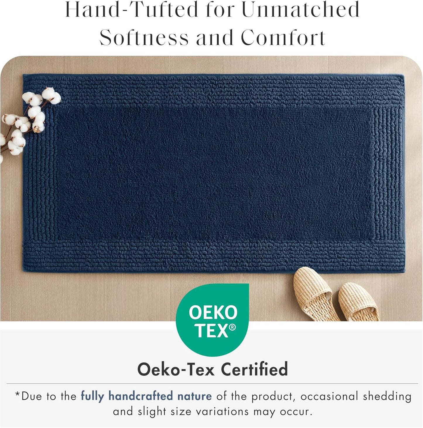 Madison Park Splendor Reversible 100% Cotton Tufted Bathroom Rug-3000 GSM Hotel Quality Luxurious Plush Medium Pile Bath Mat Absorbent, Quick Dry, Shower Room Décor, 17x24 Navy