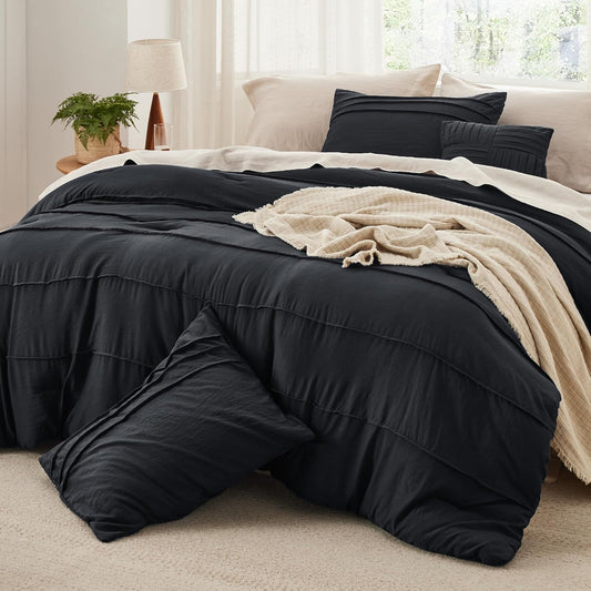 Bedsure Black Twin XL Comforter Set - 3 Pieces Pinch Pleat Bed Set, Down Alternative Bedding Sets for All Season, 1 Comforter, 1 Pillowcase, 1 Decorative Pillow