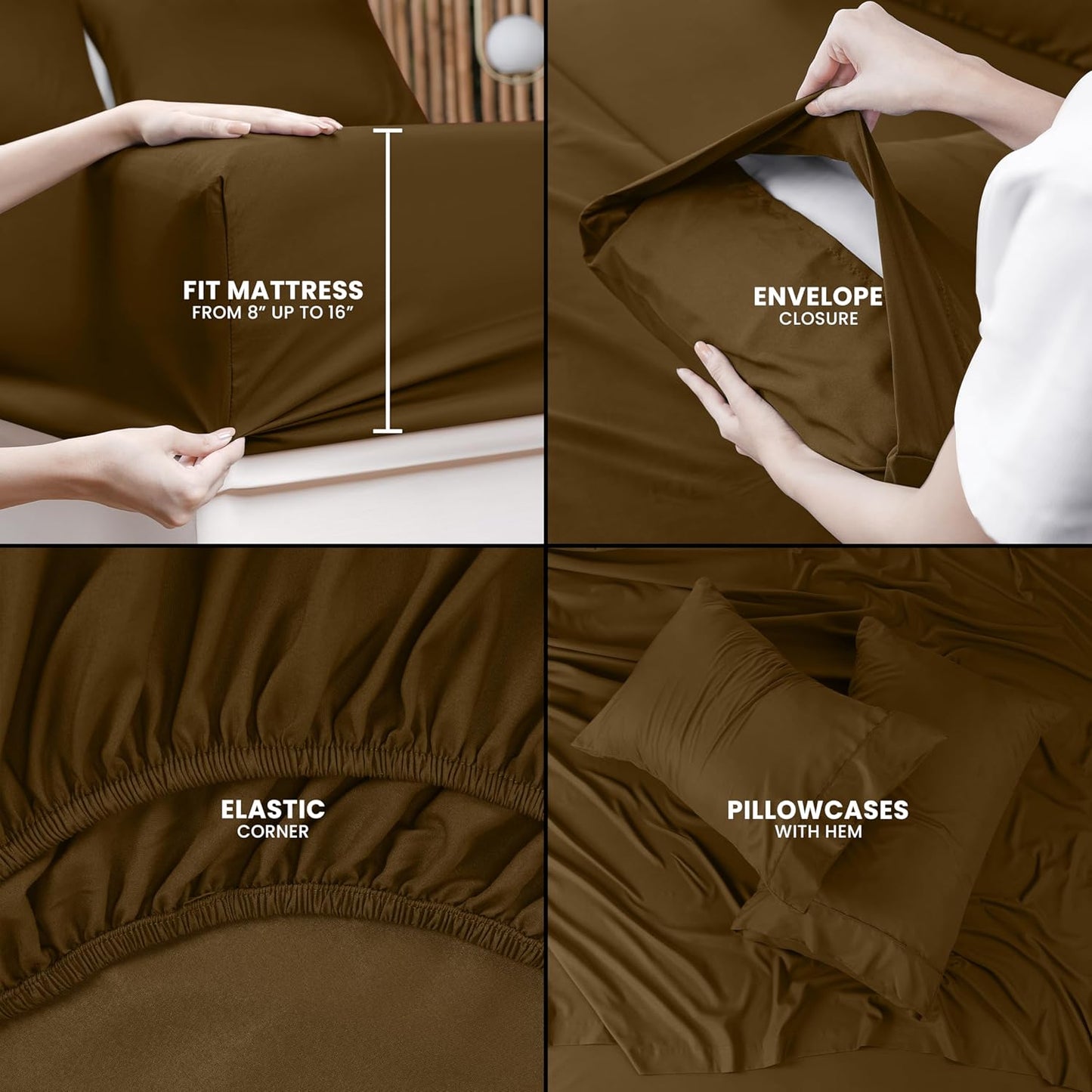 Utopia Bedding King Sheet Set – 4 Piece Bed Sheets for King Size Bed, Soft and Breathable Microfiber, Includes 1 Fitted Sheet, 1 Flat Sheet and 2 Pillowcases (Mocha)