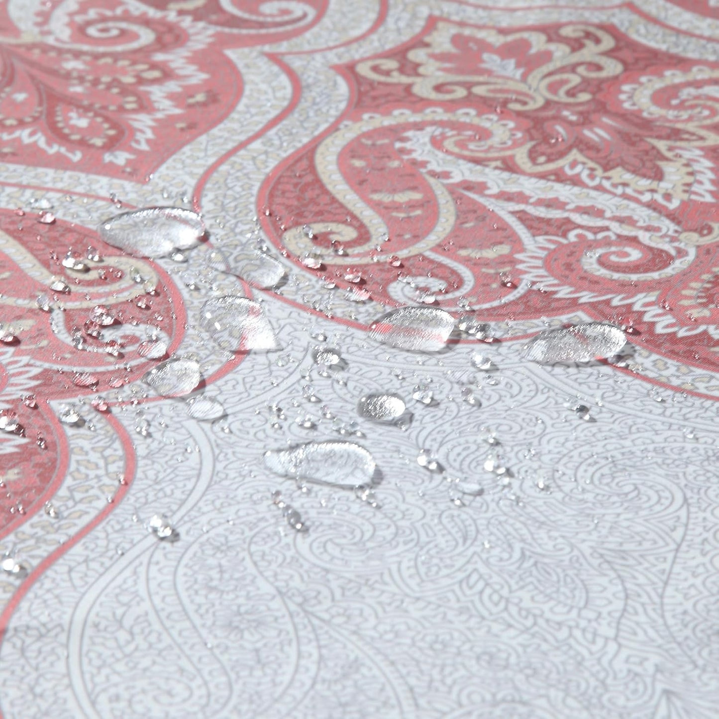Extra Long Paisley Shower Curtain, Water Repellent Brushed Microfiber with Terracotta & Gray Bohemian Print, 12 Metal Grommets & Weighted Hem, 72x84 Inches