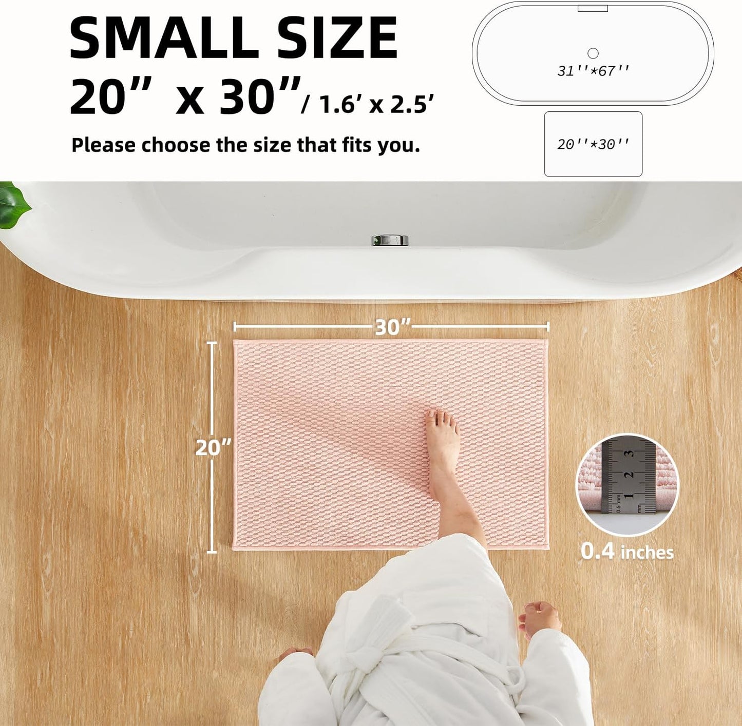 Bathroom Rugs Non Slip Washable, Super Absorbent Thin Bath Mat Small Quick Dry Low Pile Bathroom Rug, Pink 20"x30"
