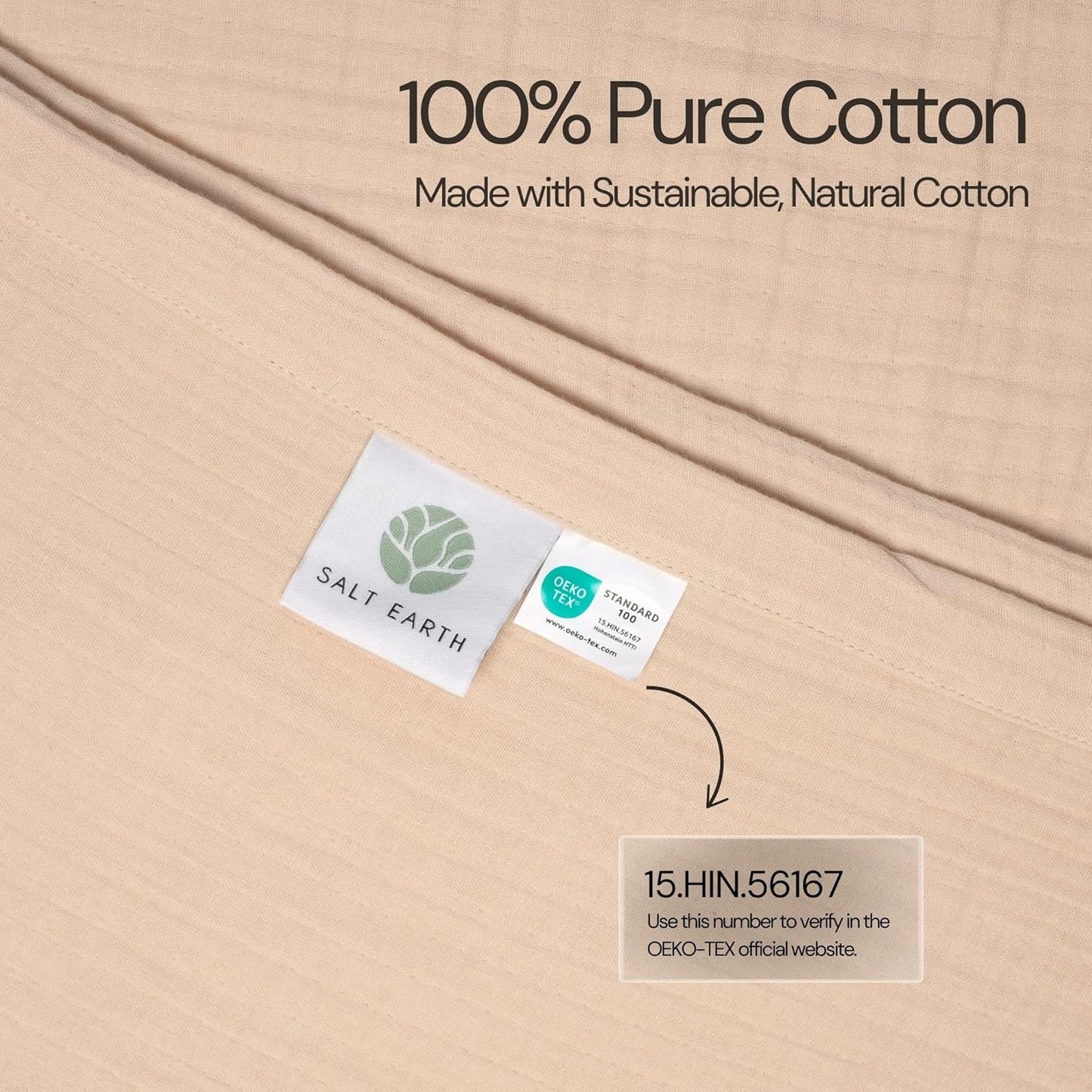 Salt Earth 100% Cotton Muslin Throw Blanket Gauze Blanket 50"X70" Throw 4 Layered for Couch, Bed, Living Room, Home, Lightweight & All Season, Blankets & Throws, Easy wash, Skin Friendly (Parchment)