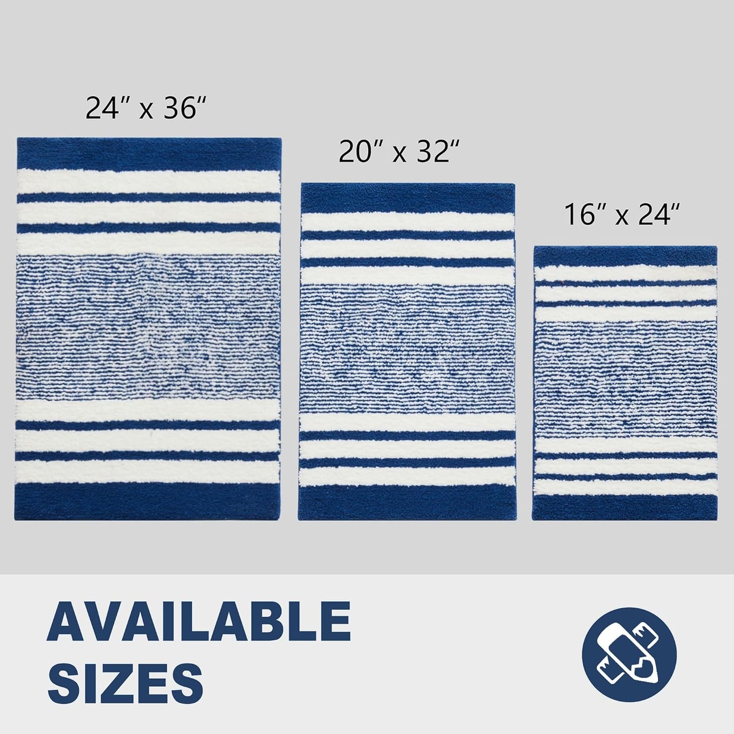 CozeCube Bath mats for Bathroom Non Slip, Fluffy Absorbent Microfiber Bath mat Washable, Aesthetic Bathroom Rugs, Large Navy Blue Striped Bath mat, Navy Blue, 36" x 24"