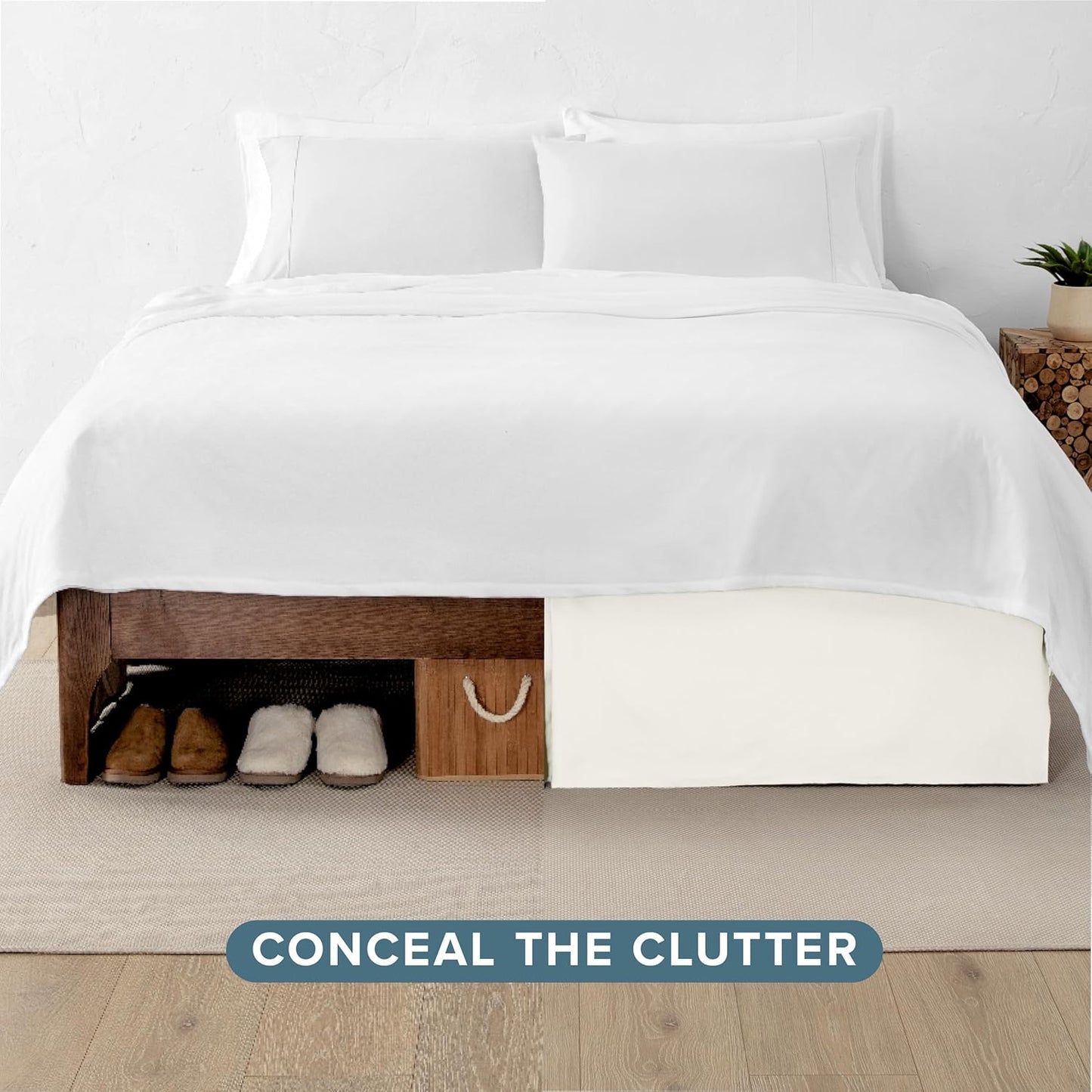 Bare Home California King Bed Skirt - 15-Inch Tailored Drop Easy Fit - Bed Skirt for Cal King Beds - Center & Corner Pleats (Cal King, Cream)