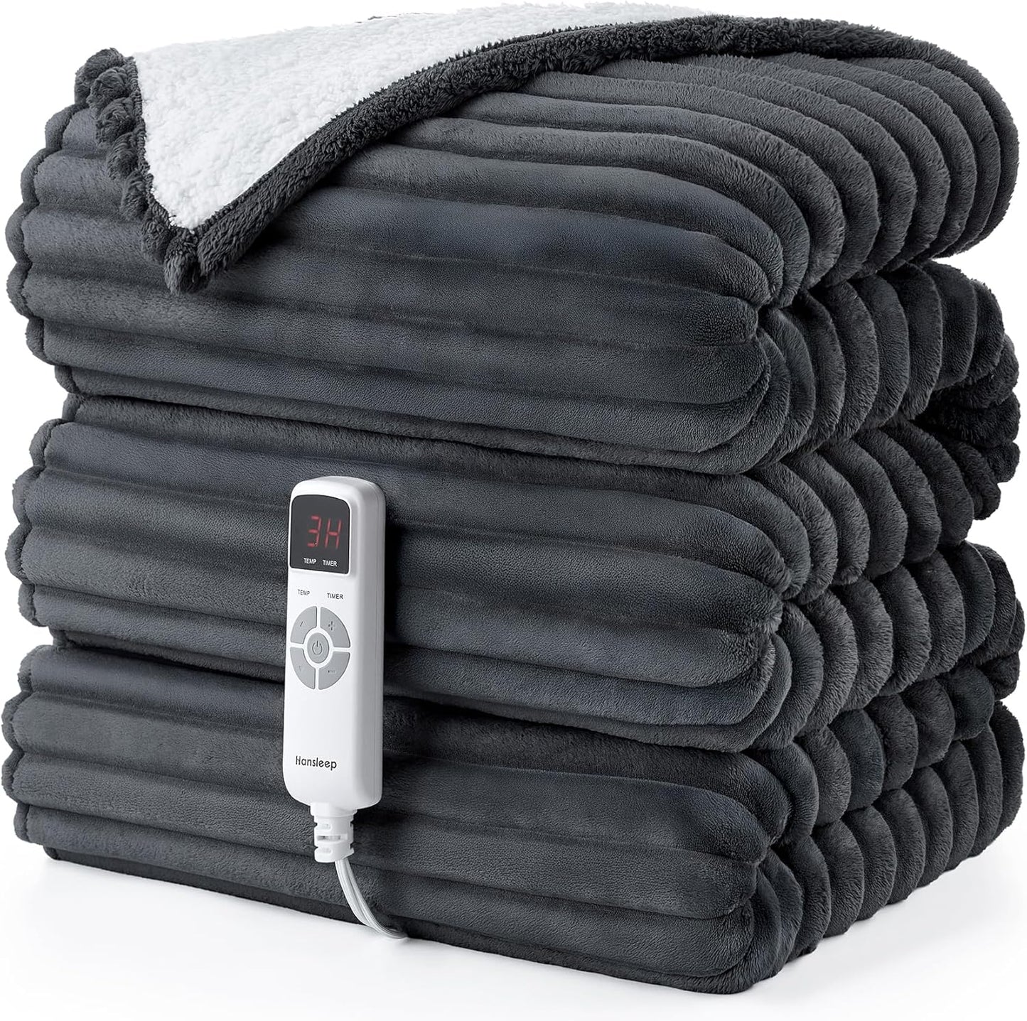 Hansleep Heated Blanket Electric Blanket Twin, Heating Throw with 9 Heating Levels and 10-Hour Timer Auto Shut Off, Washable Soft Warm Winter Blanket, 62 x 84 Inches, Dark Grey