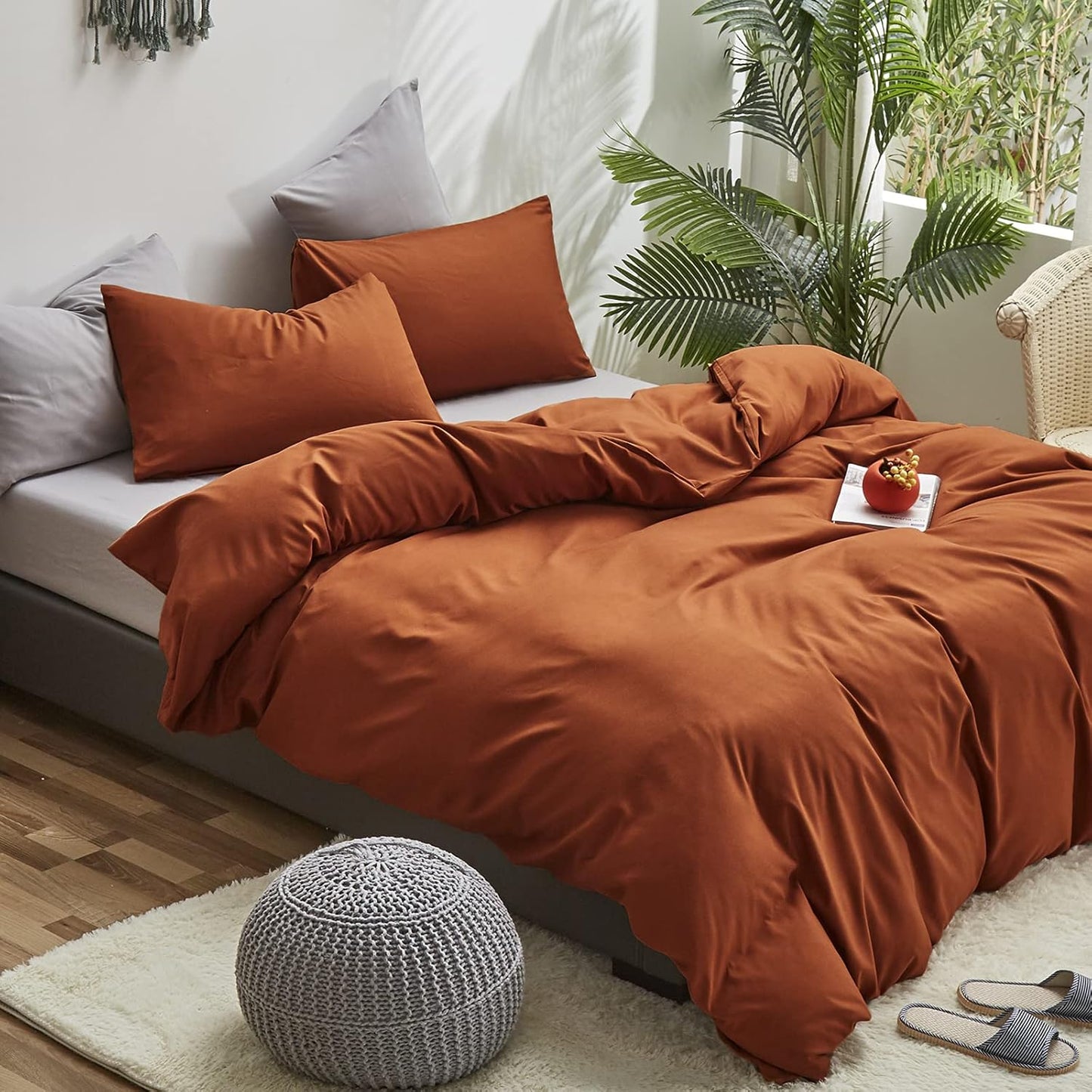 Cottonight Pumpkin Comforter Cal King Rust Burnt Orange Bedding Comforter California King Terracotta Caramel Solid Color Blanket Quilts Reddish Brown Plus Size Comforter Set for Women Men