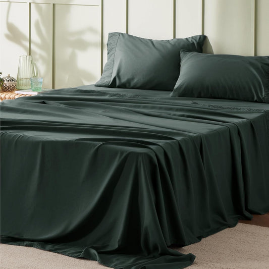 Bedsure California King Sheet Sets - 4 Pieces Soft Cal King Sheets - Breathable & Cooling - Hotel Luxury - Easy Care Polyester Microfiber Bedding for Women, Men, Forest Green