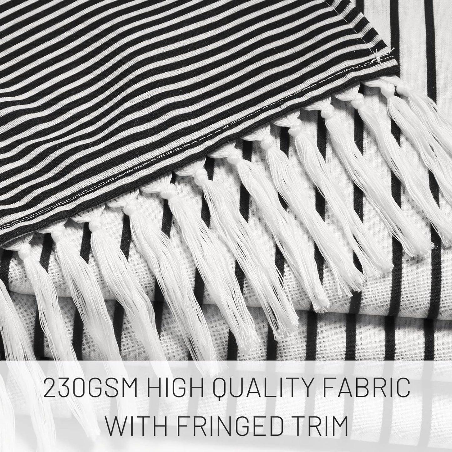 Awellife Black Boho Stripe Shower Curtain for Bathroom with Tassel 72 X 72 Farmhouse Cotton