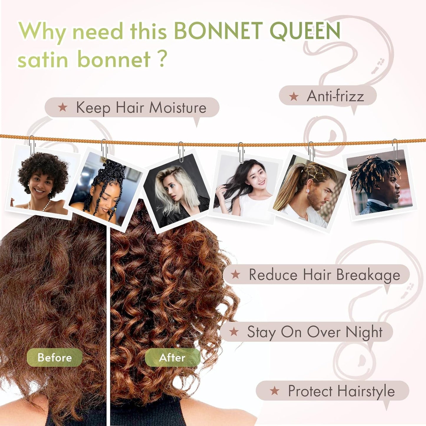 BONNET QUEEN Silk Bonnet for Sleeping Women Satin Bonnet Night Sleep Cap Wrap for Curly Hair with Adjustable Tie Band, Single Layer, Chocolate