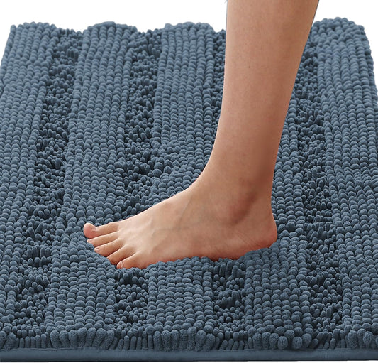 H.VERSAILTEX Bath Mats for Bathroom Non Slip Thick Chenille Striped Bath Rug Absorbent Fluffy Soft Shaggy Rugs Washable Dry Fast Plush Mats for Indoor, Bath Room, Tub - 20" x 32", Blue Indigo