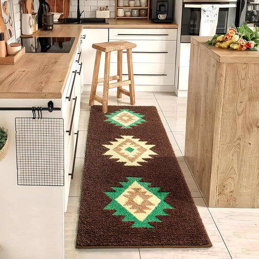 DEXDE Bathroom Rugs 24x36 Inch, Non Slip Western Geometric Bath Rug Luxury Soft Modern Boho Bath Mat Absorbent Carpet for Bathroom Shower Kitchen Entryway Farmhouse,Brown