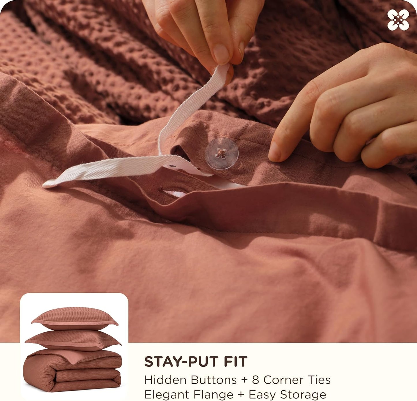 Bedsure Cotton Duvet Cover King - 100% Cotton Waffle Weave Burnt Orange Duvet Cover King Size, GentleSoft™ and Breathable Bedding Set for All Season, 3 Pieces, 104"x90"